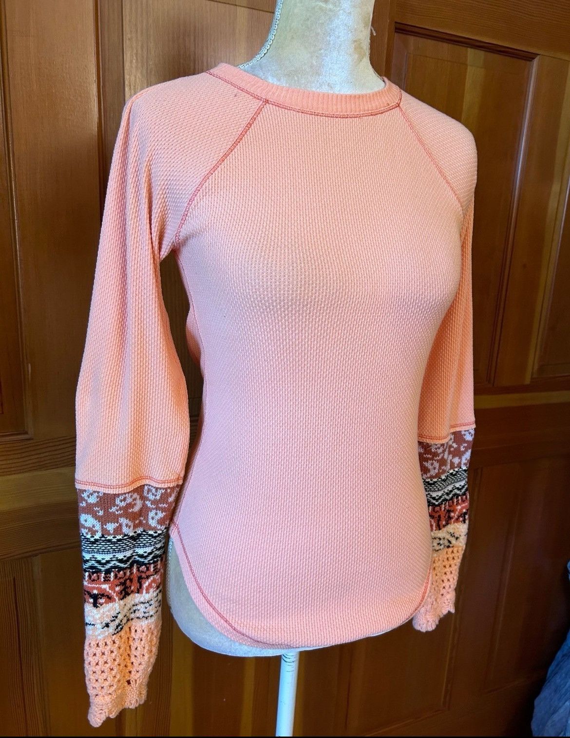 Free People NWOT, Free People Desert The Mix Cuff Henley Thermal Orange Size S / US 4 / IT 40 - 7 Thumbnail