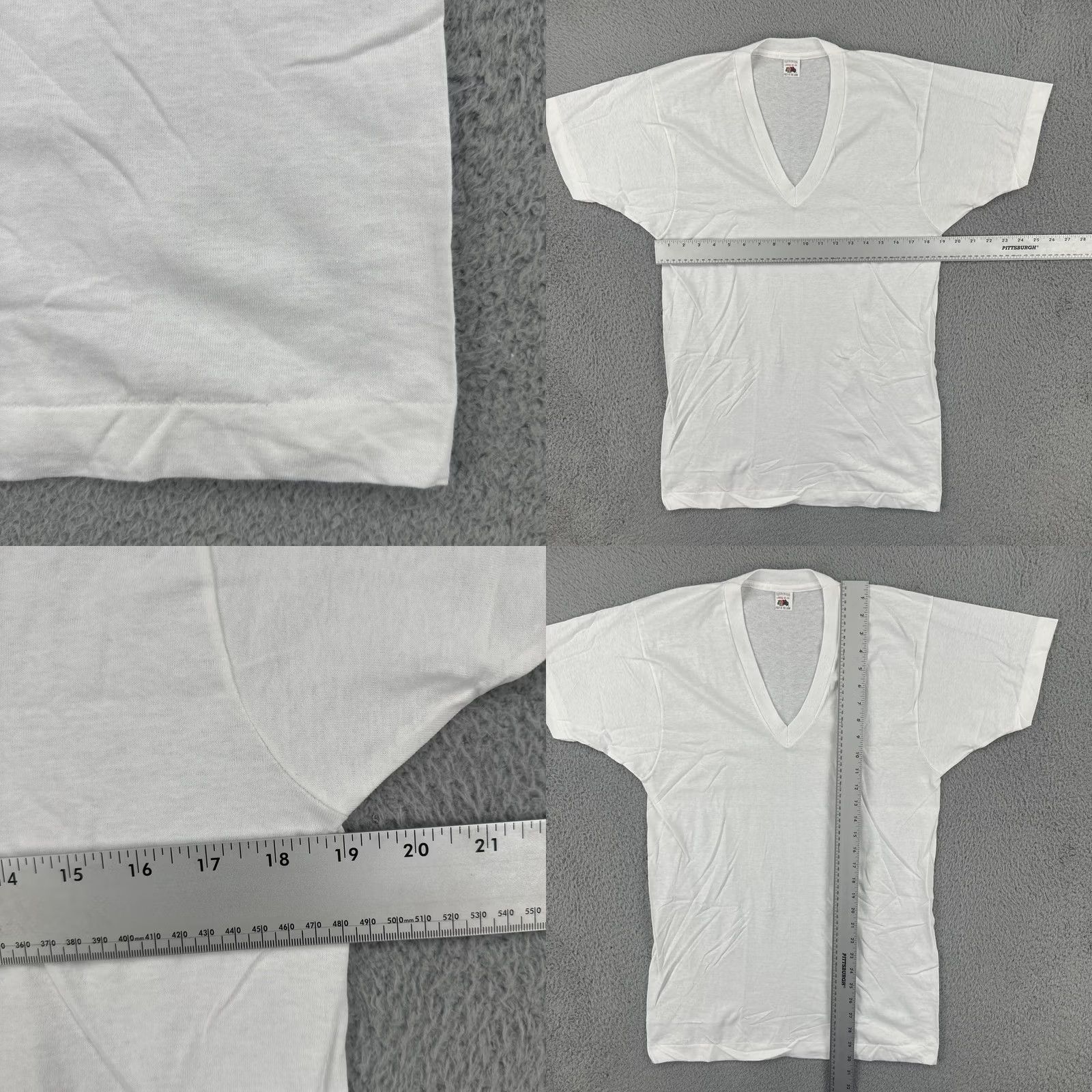 Fruit Of The Loom VINTAGE Fruit Of the Loom Adult Large White V Neck T Shirt Made In USA 1980s Size US L / EU 52-54 / 3 - 8 Thumbnail