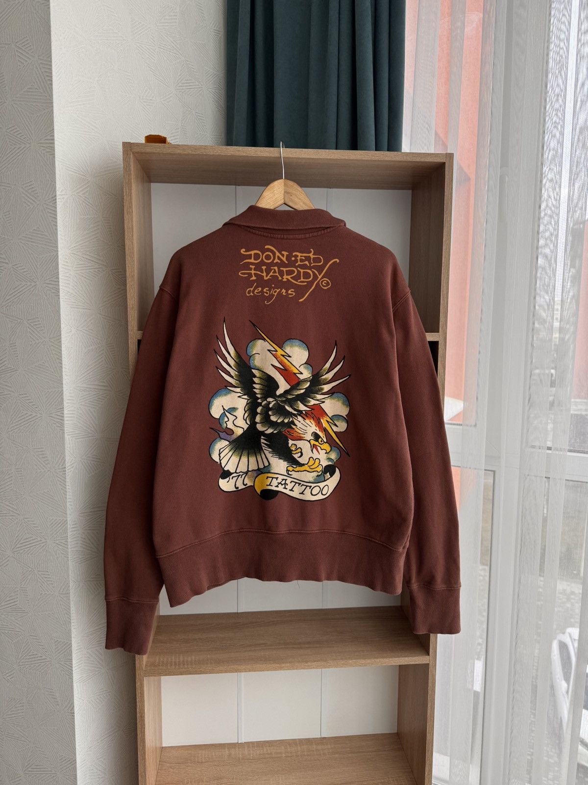 Christian Audigier × Japanese Brand × Vintage Vintage Ed Hardy by Christian Audigier Brown Tattoo Hoodie Size US XL / EU 56 / 4 - 2 Thumbnail