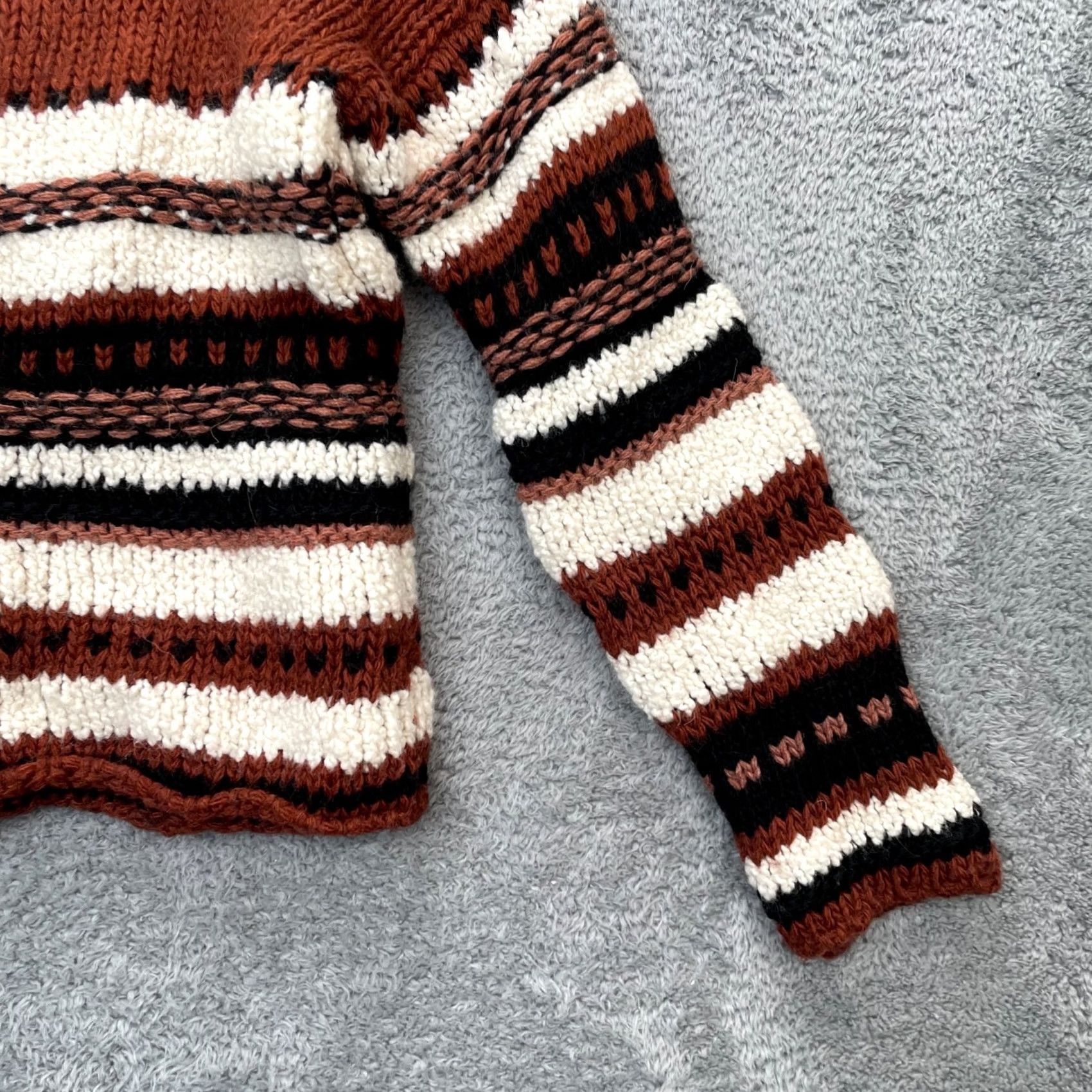 Anthropologie Anthropologie Sweater Womens Small Brown Stripe Cropped Fisherman Knit Size S / US 4 / IT 40 - 2 Thumbnail