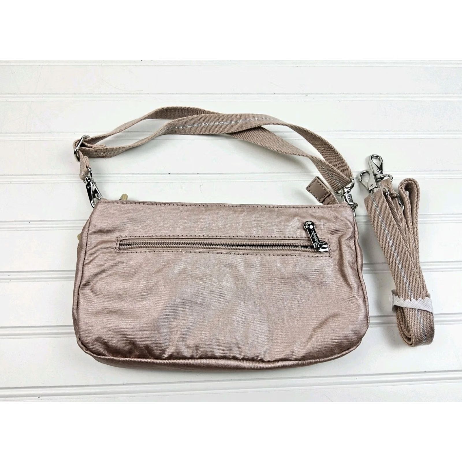 Vintage Kipling Pink Crossbody Shoulder Handbag Purse Metallic Pink Nylon Women Crossbody Bag 10x6x1 NWT Size ONE SIZE - 5 Thumbnail