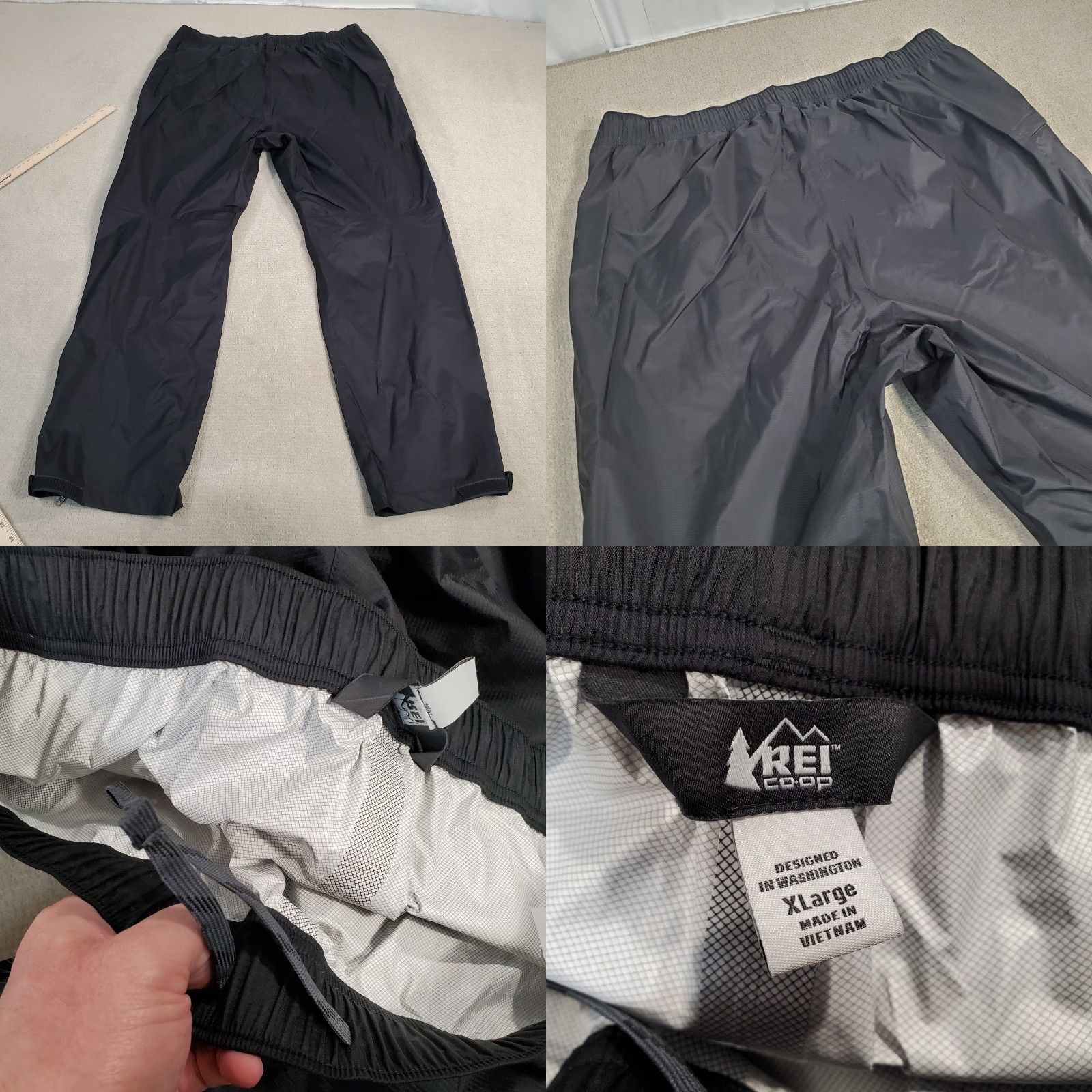 Vintage REI Co Op Waterproof Pants Mens XL Black Nylon Hiking Logo Windbreaker Pants Size US 36 / EU 52 - 8 Thumbnail