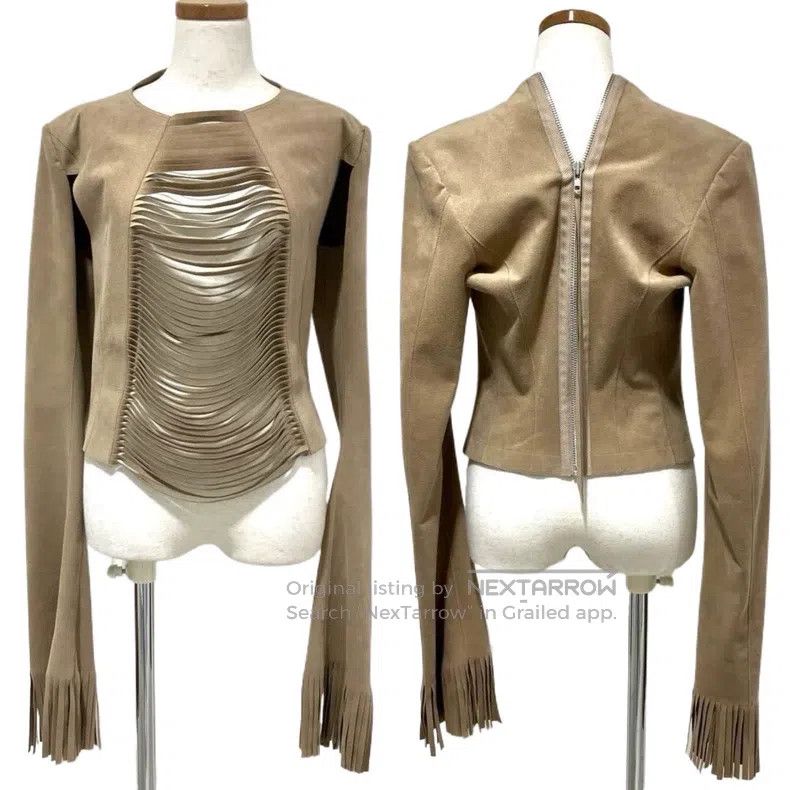 Junya Watanabe Junya Watanabe Beige suede fringed openwork long sleeve bl Size S / US 4 / IT 40 - 1 Thumbnail