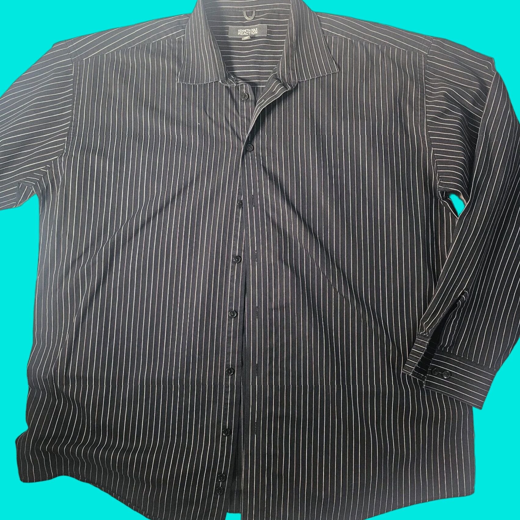 Kenneth Cole KENNETH COLE REACTION Wrinkle Free Dress Shirt Mens Regular Fit Long Sleeve Striped Black XL Size US XL / EU 56 / 4 - 1 Thumbnail