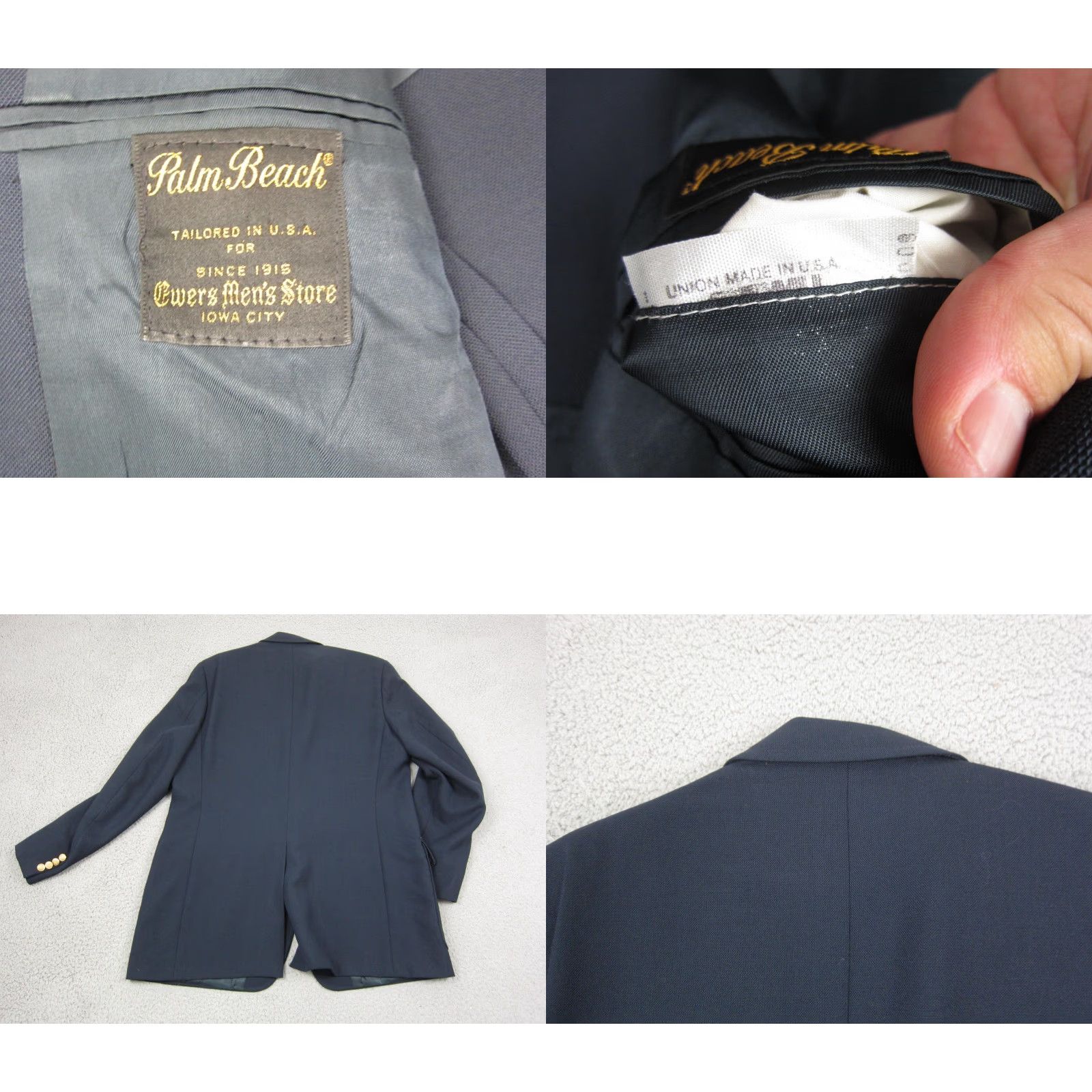 Vintage VINTAGE Palm Beach Blazer Mens 42L Blue Sport Coat Suit Hopsack Gold Jacket - 80s 90s Notch Lapel Two-Button Single-Breasted Dry Clean Only Size 42R - 10 Thumbnail