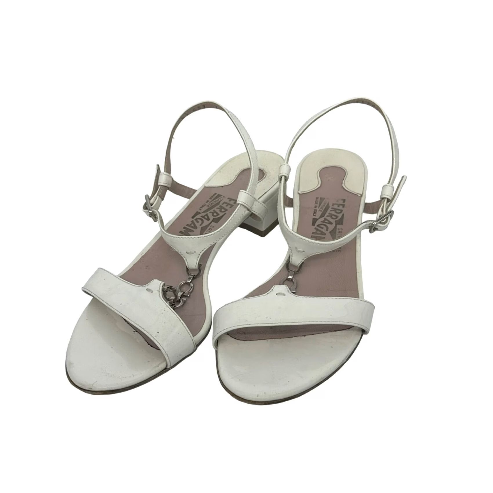 Salvatore Ferragamo VINTAGE Salvatore Ferragamo Strappy Heels Womens 7 White Chain Strap Used Fair Italy, Heels, Salvatore Ferragamo, 7, White, Strappy, Heels, Women Size US 7 / IT 37 - 2 Thumbnail