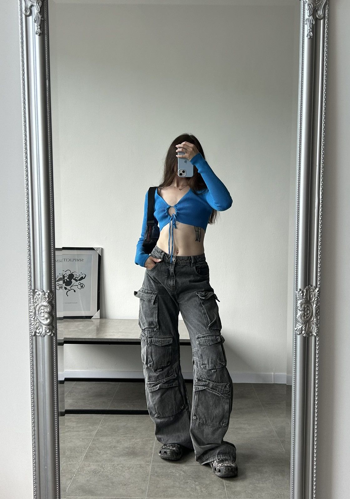 Crazy Multipocket Denim Cargo Grey Avant garde y2k