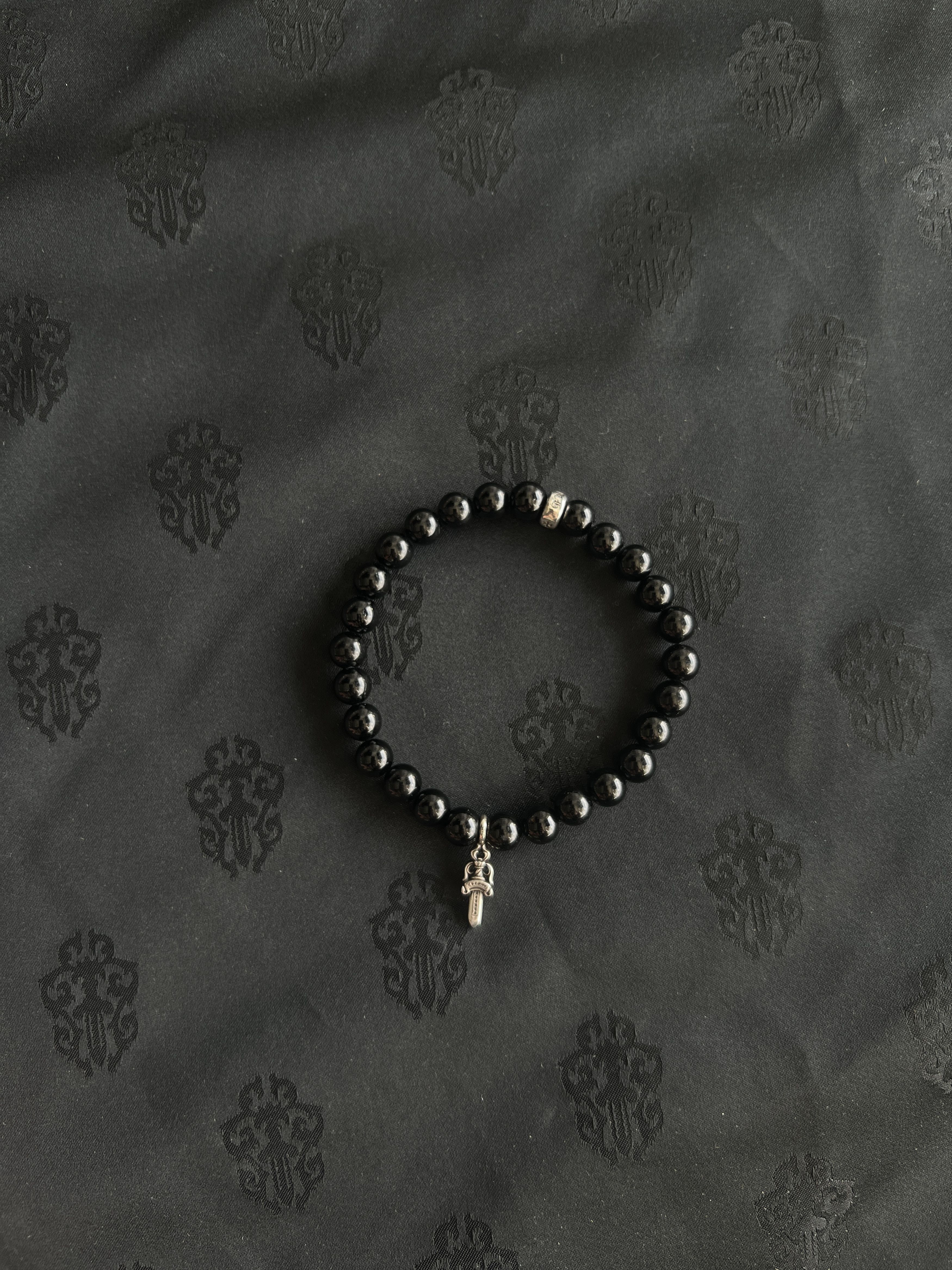 Chrome Hearts Black Tourmaline Cross Bead Bracelet - S