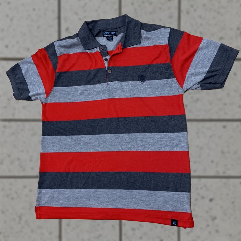 Vintage STREET RULES Polo Shirt Men L Red Gray Striped Classic Preppy Y2k Lion Crest L Size US L / EU 52-54 / 3 - 1 Thumbnail