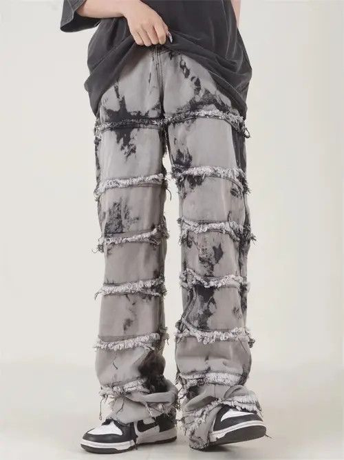 Jean Striped Tassel Frayed Straight Baggy Jeans Size US 32 / EU 48 - 4 Thumbnail