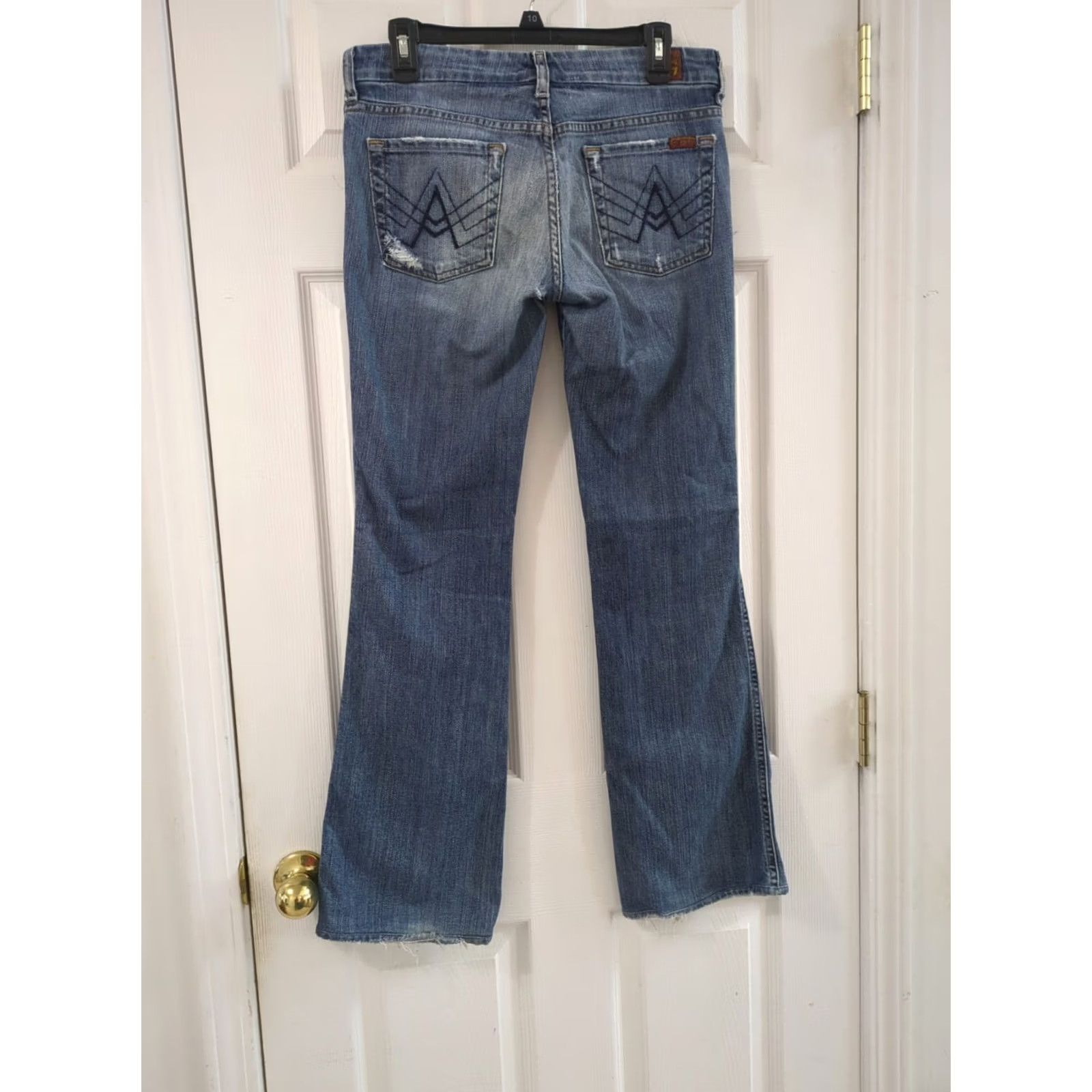 7 For All Mankind 7 For All Mankind Jeans 29 Womens Blue Flared Denim Distressed 5-Pocket Zip Belt Loops Inseam 31 Stonewash Medium Wash Size 29" - 7 Thumbnail