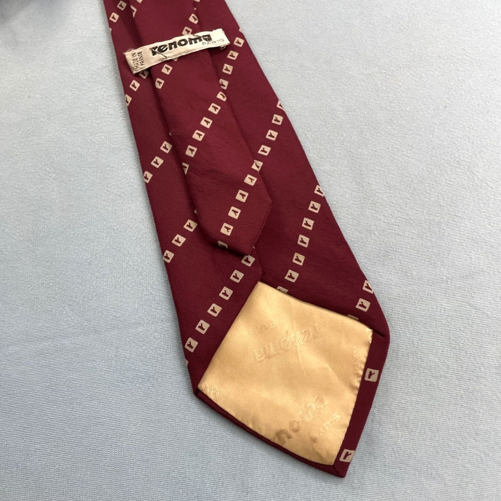 Vintage Renoma Paris France Silk Tie Red White R Motif Abstract Repp Stripe vtg 4x59 Capsule Wide Necktie Size ONE SIZE - 7 Thumbnail