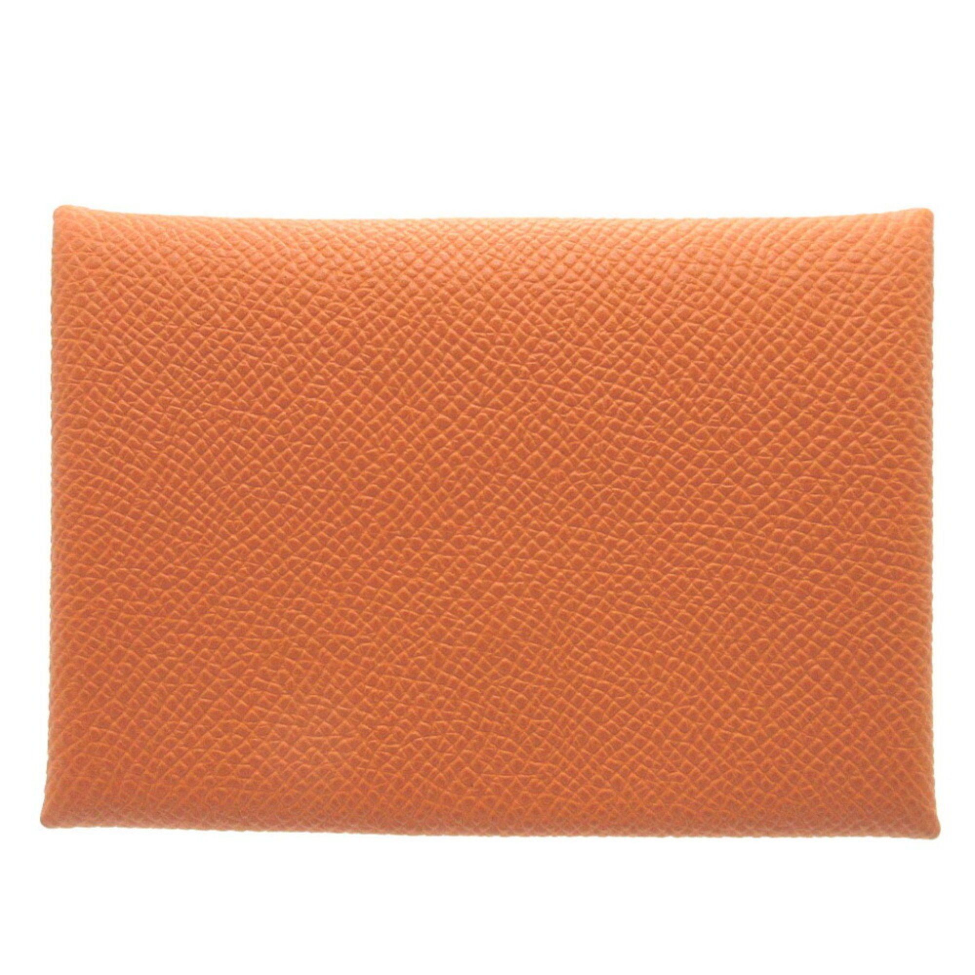 image of Hermes Calvi Duo U Engraved Vaux Epson Orange Card Case 0016Hermes 6B0016Ase5, Women's