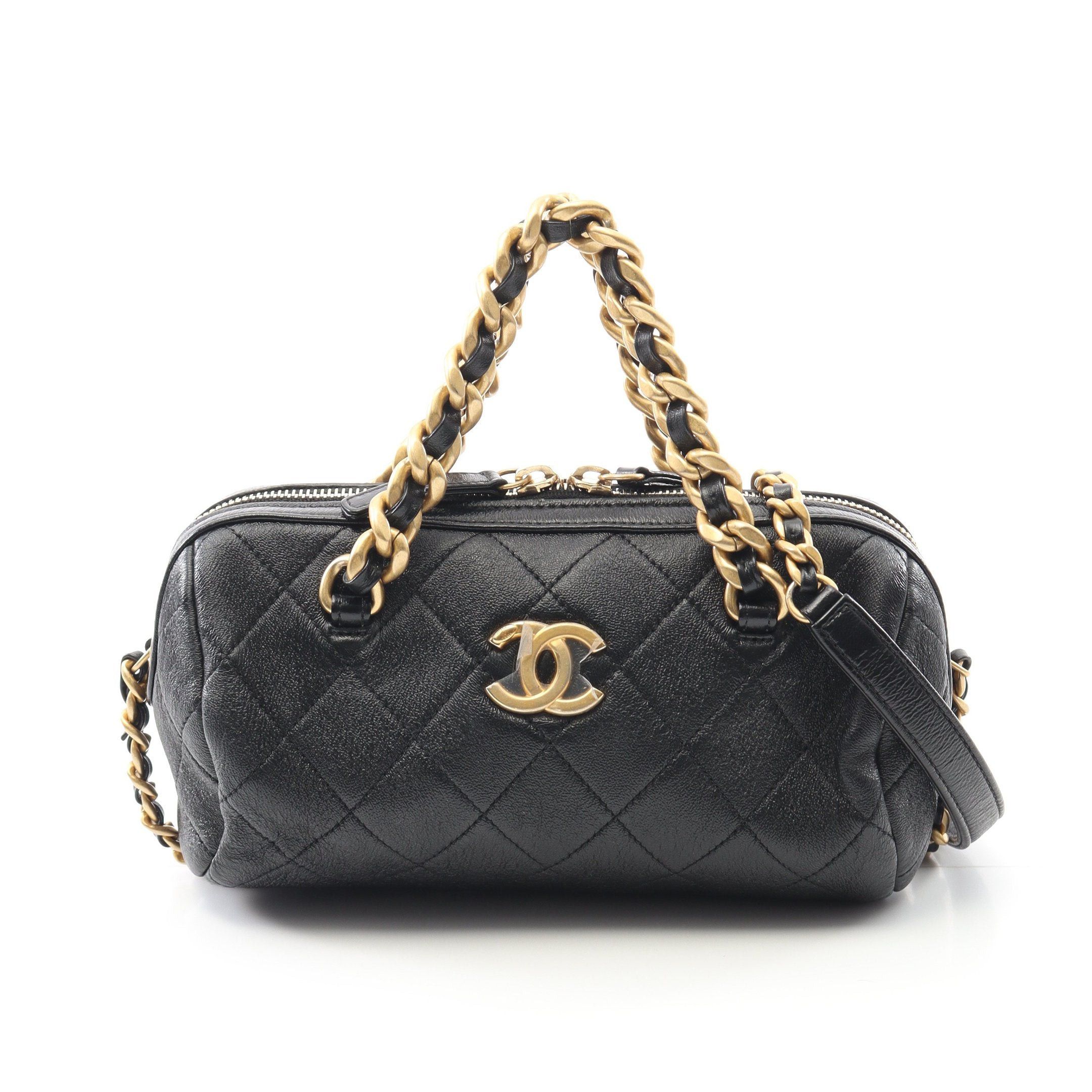 Chanel Chanel Matelasse Bowling Bag Chain Shoulder Leather Black Gold Hardware Size ONE SIZE - 1 Thumbnail