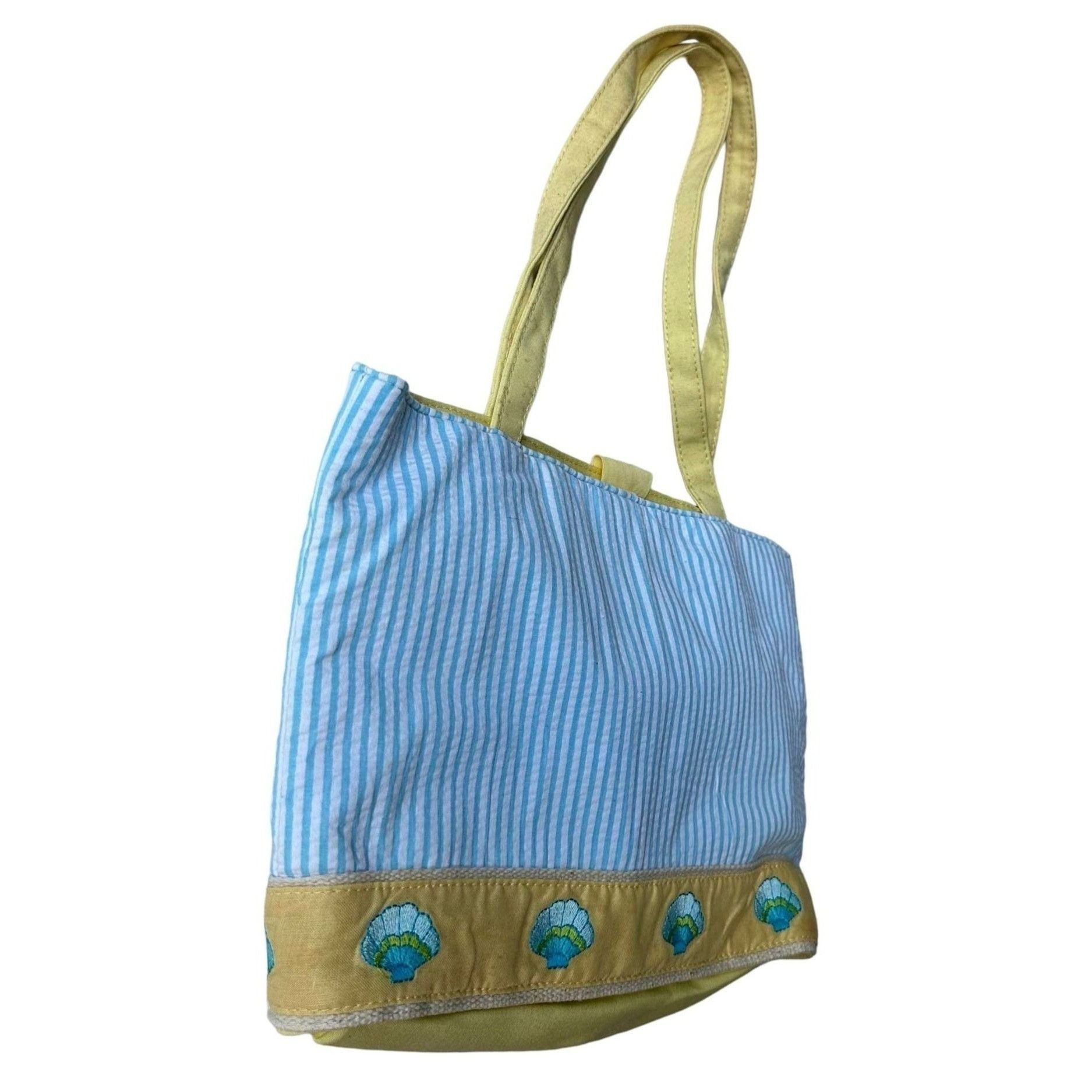Quacker Factory Quacker Factory Resort Blue White Seersucker Seashell Tote Y Size ONE SIZE - 2 Thumbnail