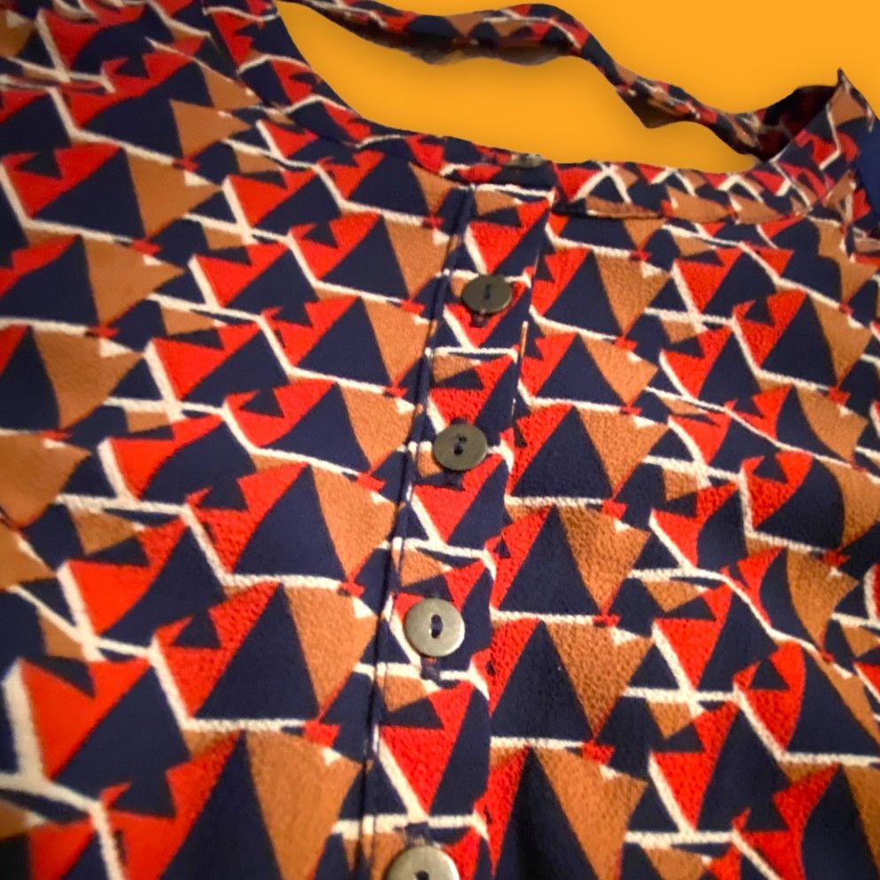 Miss Me Miss Me Long Sleeve Red-Orange Navy Triangles Blouse XL Size XL / US 12-14 / IT 48-50 - 3 Thumbnail