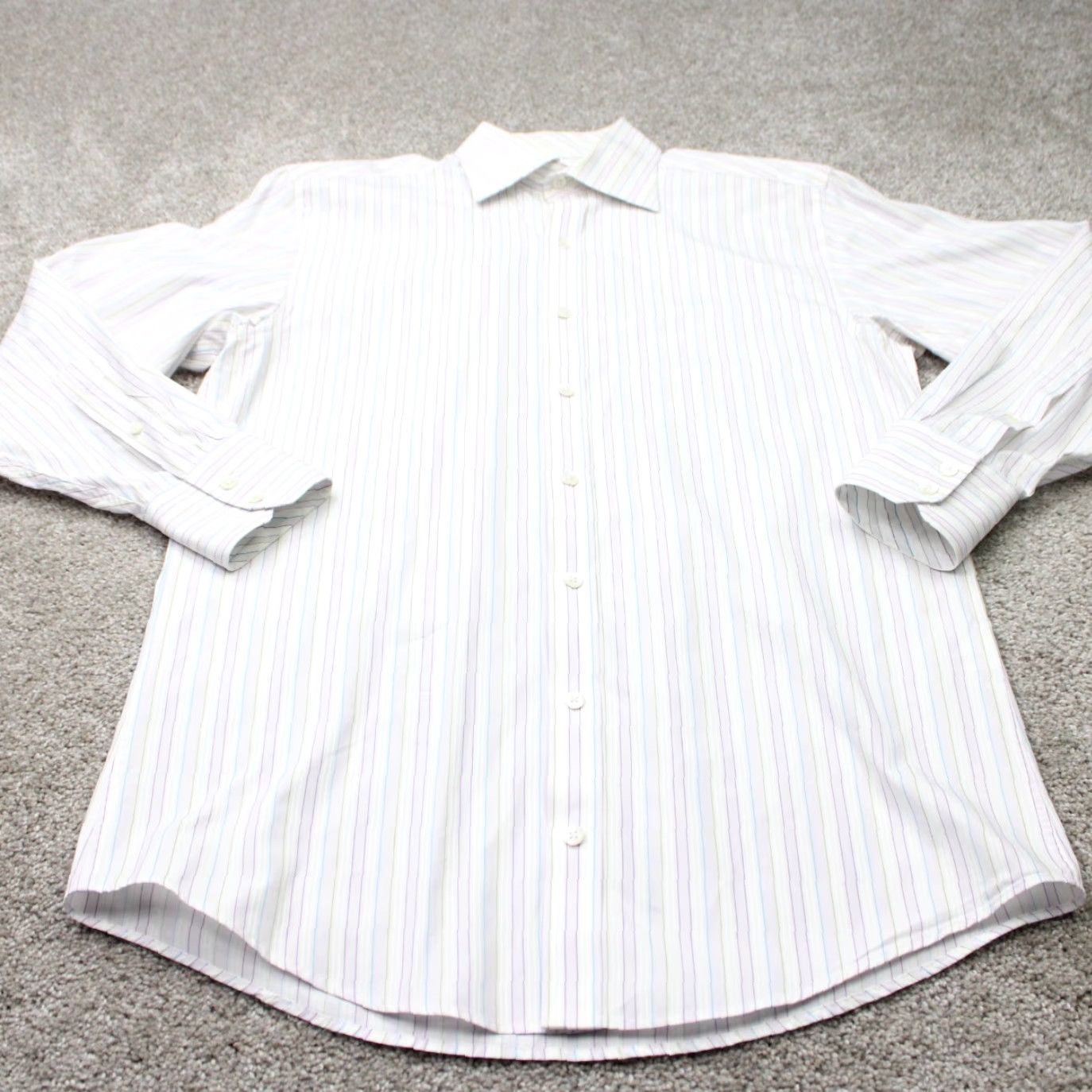 Ted Baker Ted Baker London Shirt Mens 15, 32/33 White/Blue/Purple 100% Cotton L/S Button-Down Collar Shirt/Dress Size US M / EU 48-50 / 2 - 3 Thumbnail