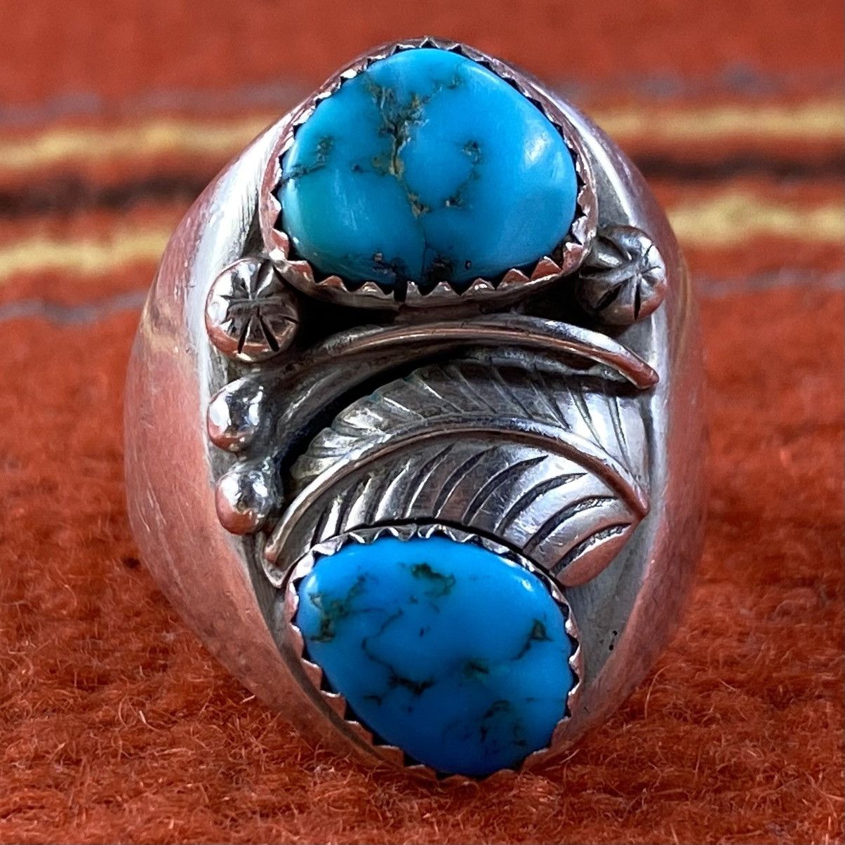 Kapital × Vintage Vtg Navajo Sterling Turquoise Cabochon Chunky Signet Ring Size ONE SIZE - 4 Thumbnail