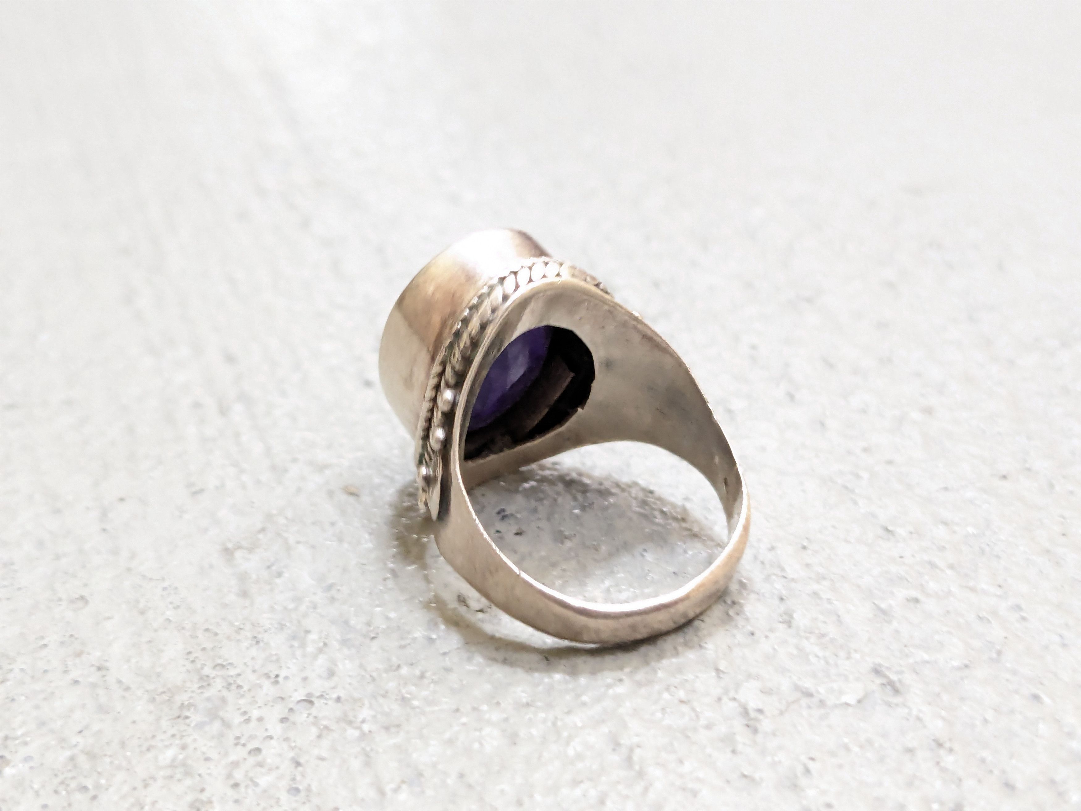 Jewelry Vintage Sterling Silver Ring Blue Quartz 7 Native Tribal Size ONE SIZE - 7 Thumbnail