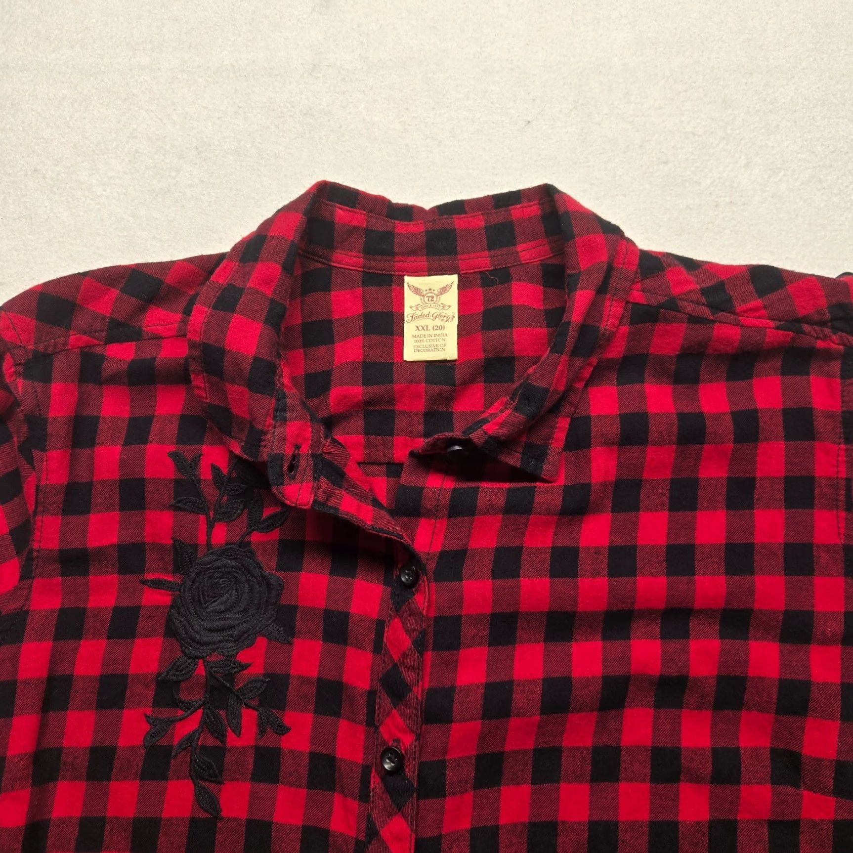 Faded Glory Faded Glory Shirt Button-Up Plaid Red Buffalo Collared Embroidered Chest Pocket 2XL Size XXL / US 16-18 / IT 52-54 - 2 Thumbnail