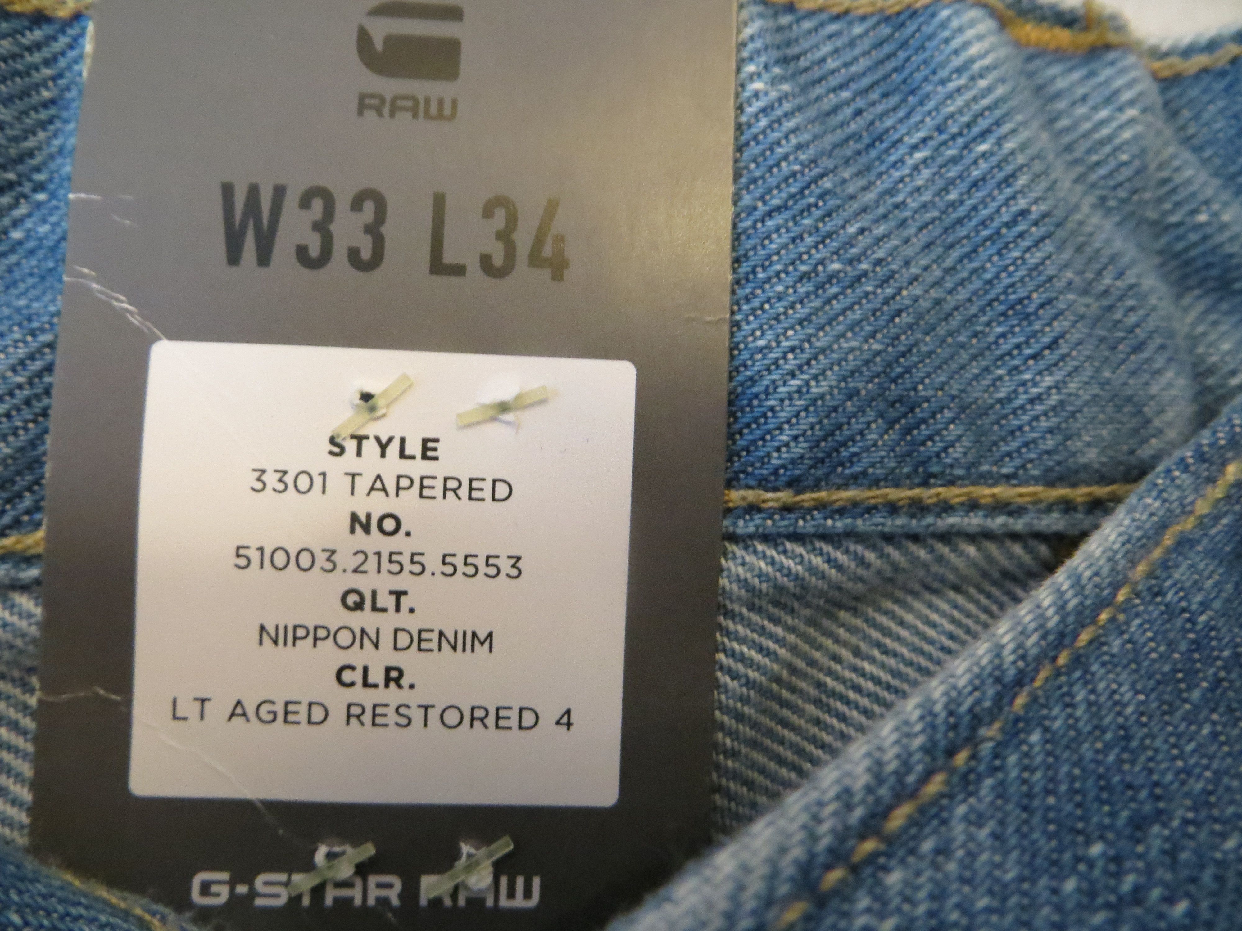 G-Star 3301 TAPERED NIPPON DENIM JEANS Size US 33 - 4 Thumbnail