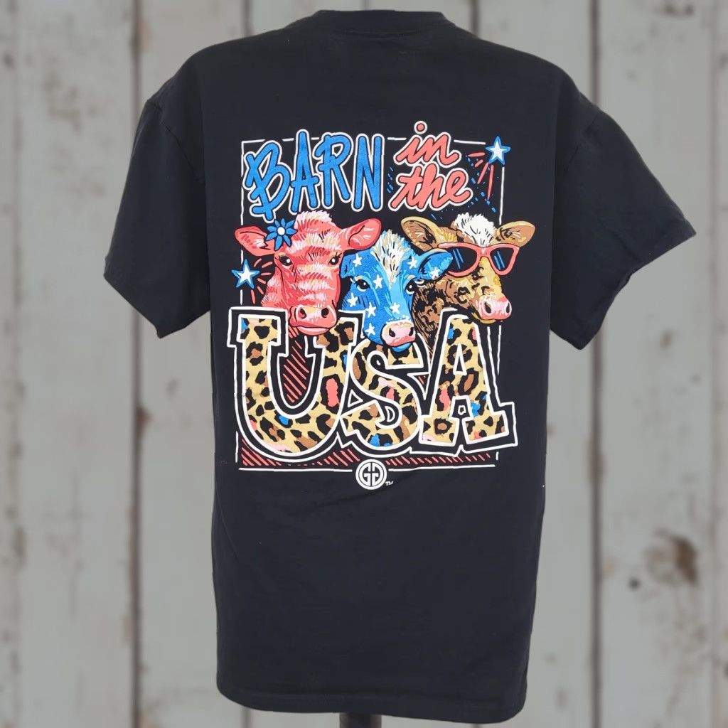 Vintage **Girlie Girl Originals Women's Size Med Black Barn USA Cows T-Shirt** User: **Girlie Girl Originals Women's Size Med Black Barn USA Cows T-Shirt** Size M / US 6-8 / IT 42-44 - 1 Thumbnail