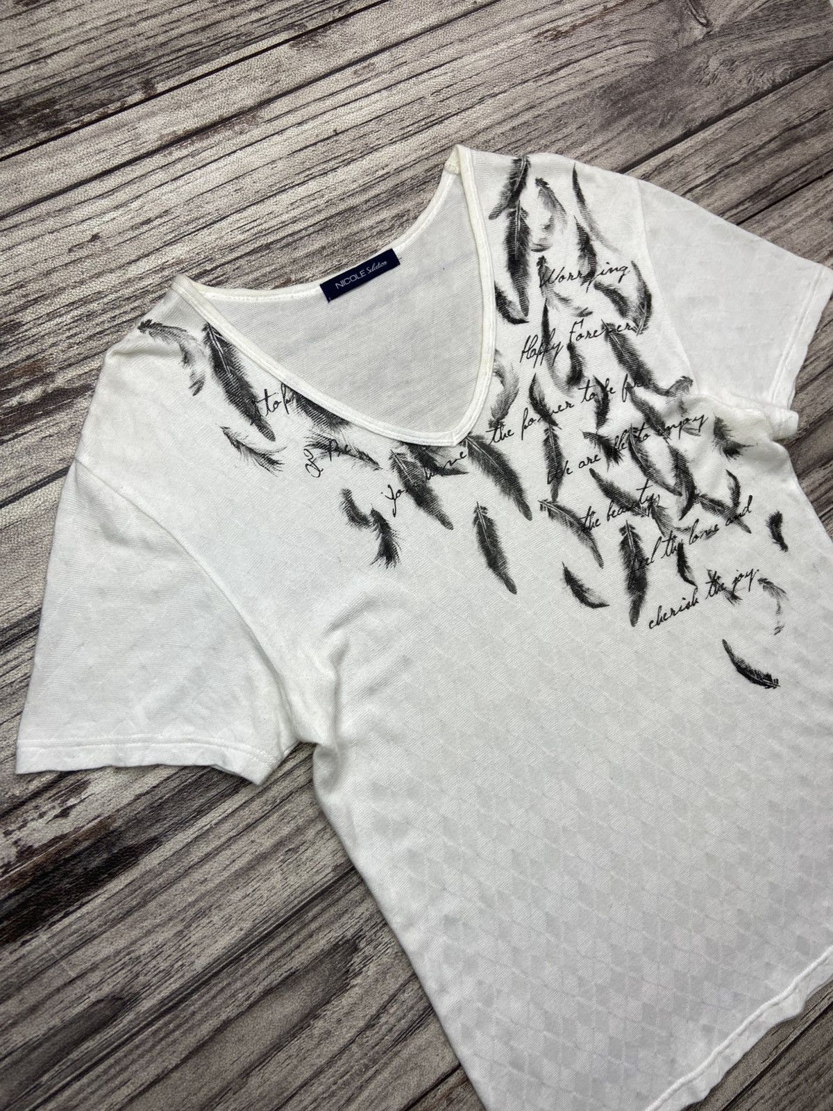If Six Was Nine × Japanese Brand × Nicole Club Y2K Nicole NCFM Japan Rocks Feather Poem Tee Size US M / EU 48-50 / 2 - 4 Thumbnail
