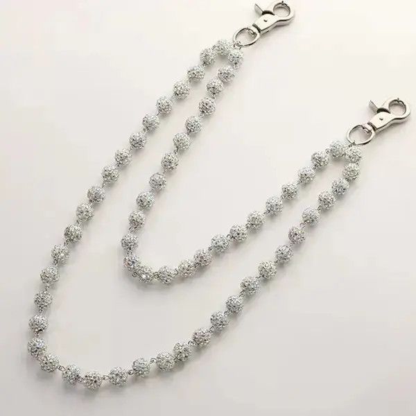 Japanese Brand Rhinestone Bead Pants / Jeans Silver Wallet Belt Chain Size ONE SIZE - 3 Thumbnail