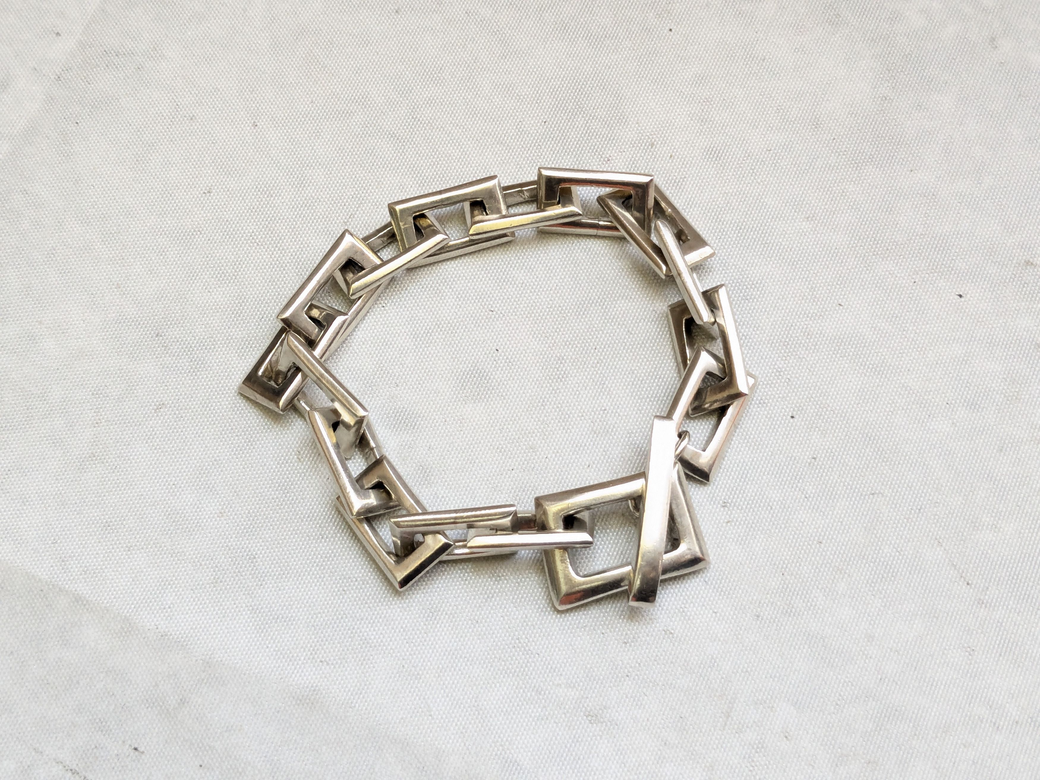 Jewelry Sterling Silver Bracelet Rectangle 7.25" Biker Heavy Size ONE SIZE - 2 Thumbnail