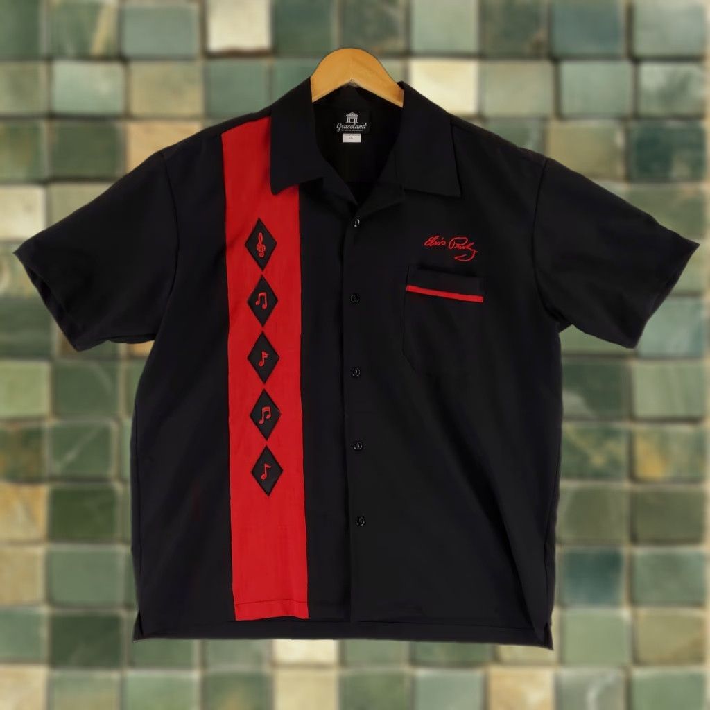 Vintage Graceland Elvis Presley Bowling Button Up Shirt Black Made USA Red Mens L Black Mens L Size US L / EU 52-54 / 3 - 1 Thumbnail