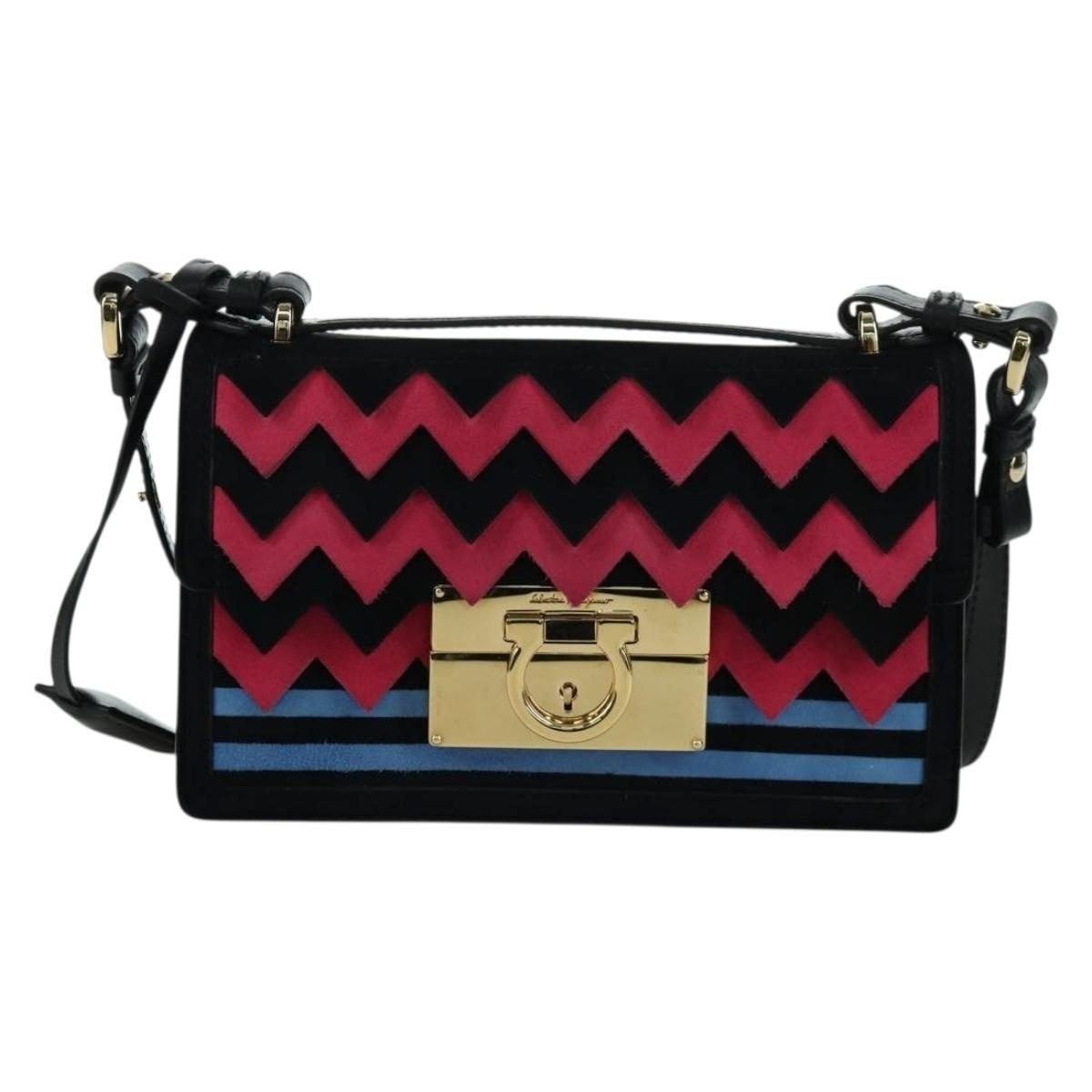 Salvatore Ferragamo Salvatore Ferragamo Suede Gancini Shoulder Bag Black Size ONE SIZE - 1 Thumbnail