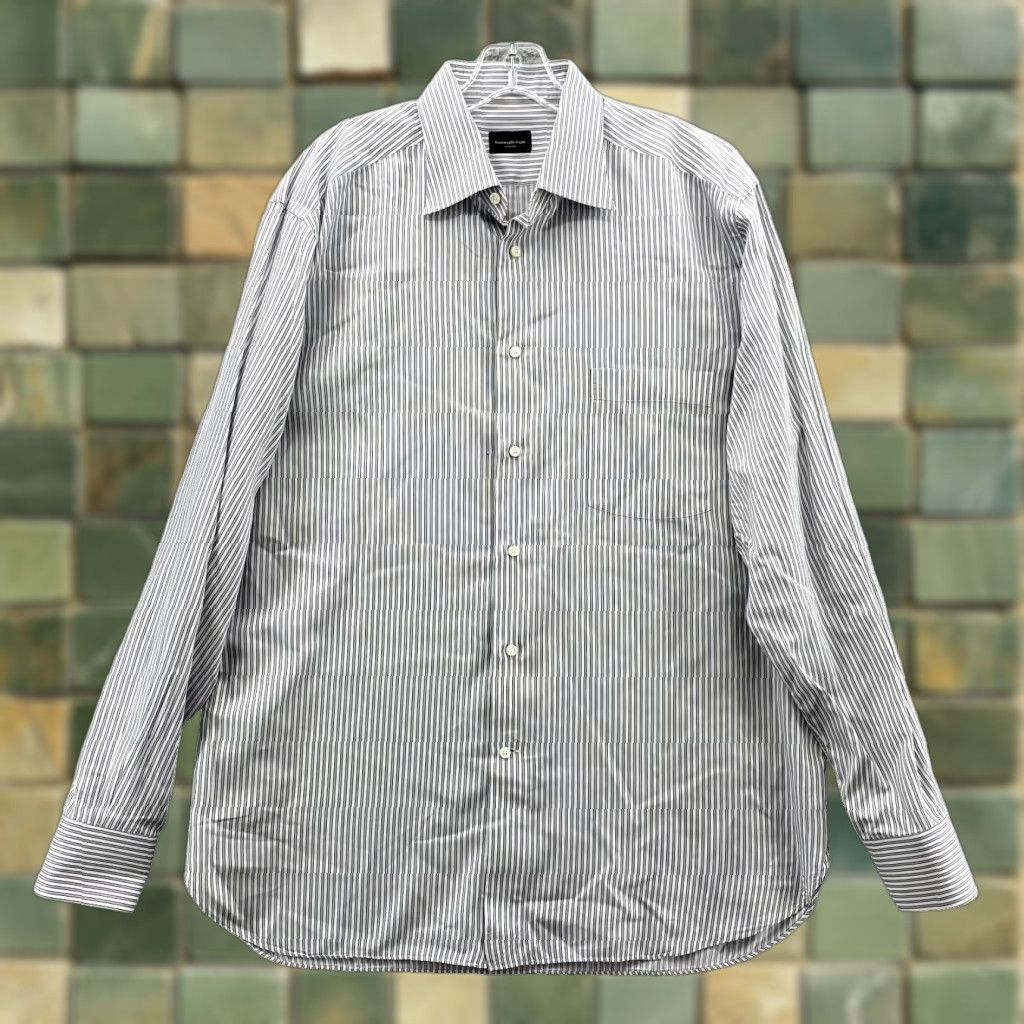 Ermenegildo Zegna Ermenegildo Zegna Dress Shirt Men's XL Gray White Striped Office 90s Corpcore Mens Shirt Size 46R - 1 Thumbnail