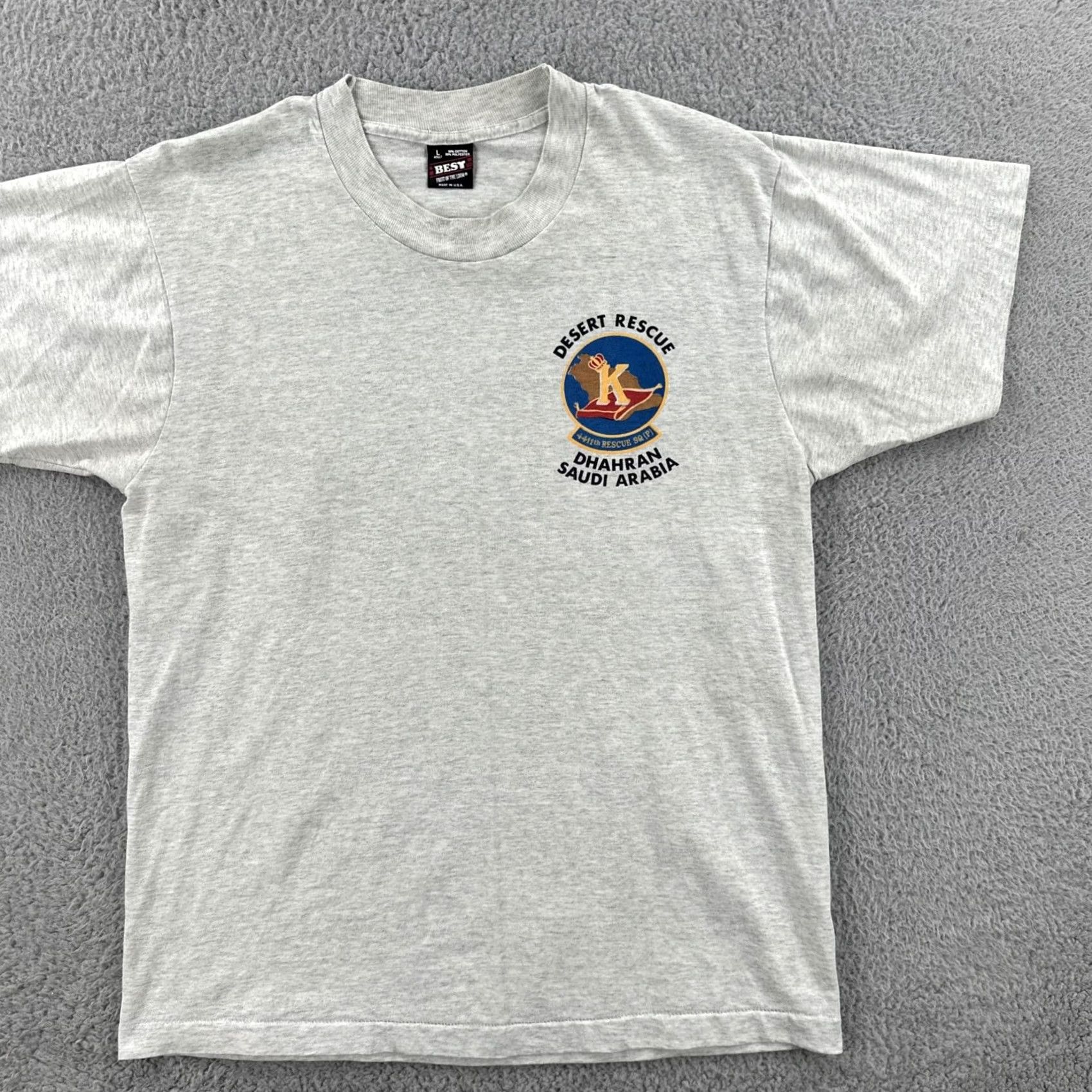 Fruit Of The Loom VINTAGE Fruit Of The Loom Shirt L Gray USA Made Desert Rescue Dhahran Saudi Arabia Mens 90s Army Patriotic Size US L / EU 52-54 / 3 - 3 Thumbnail