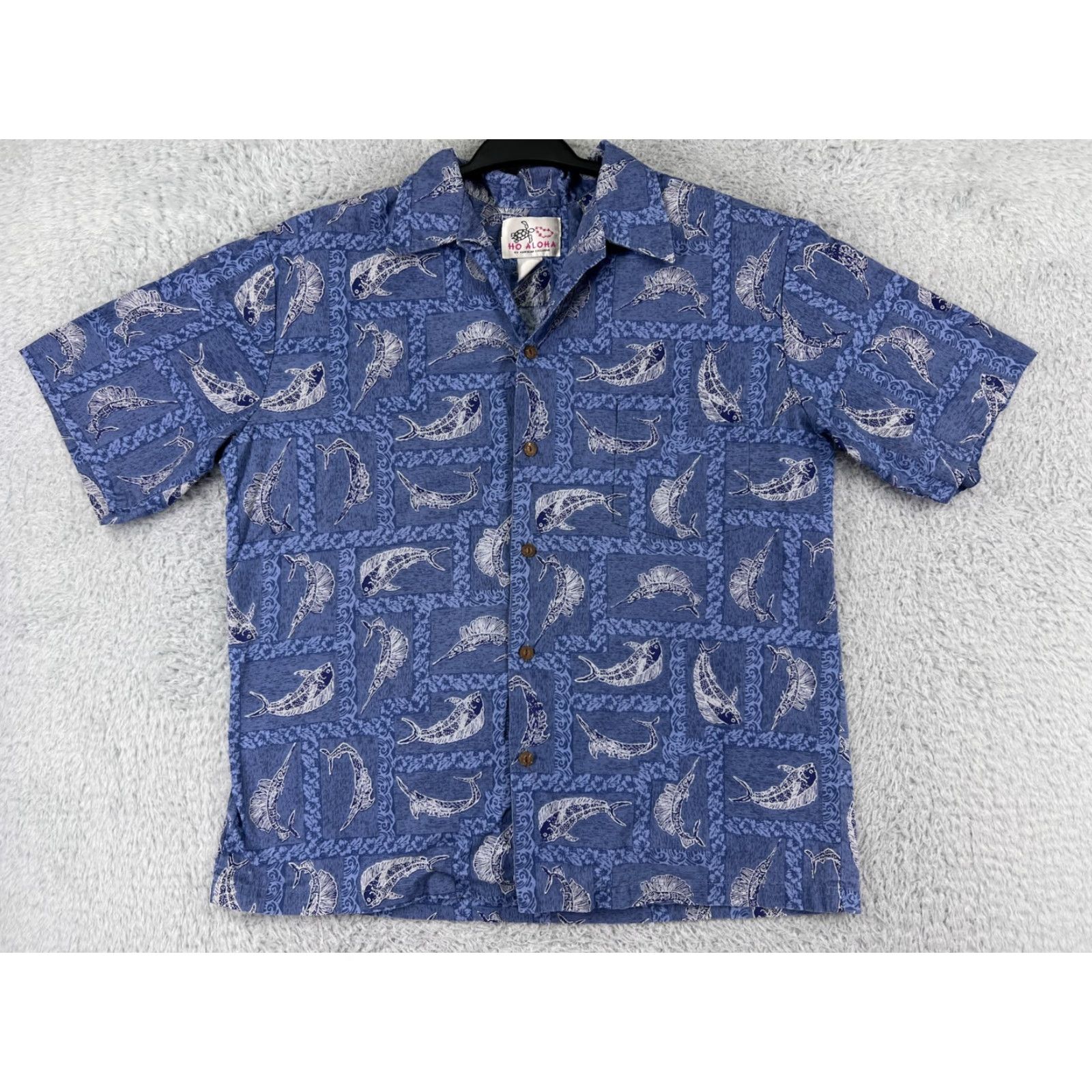 ALOHAS VINTAGE Ho Aloha Shirt Mens Blue Hawaiian Floral Button-Up Large L Size US L / EU 52-54 / 3 - 2 Thumbnail