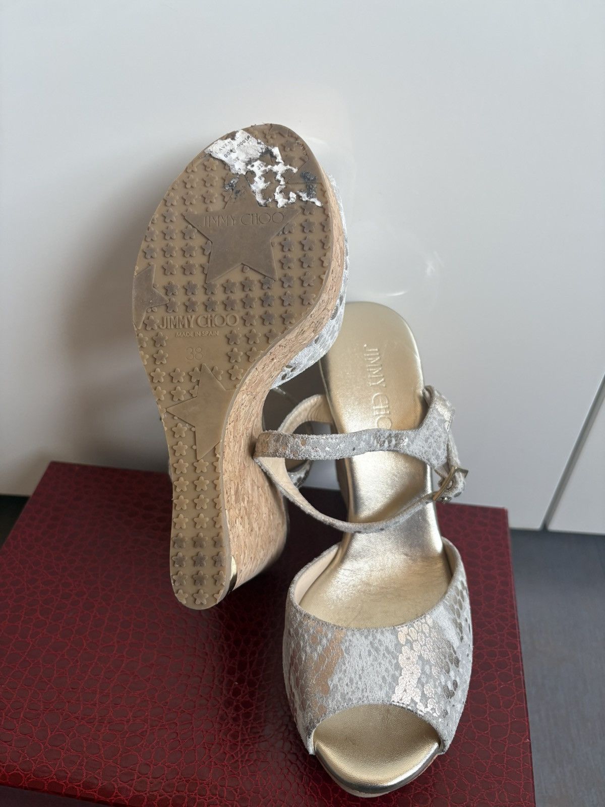 Jimmy Choo Jimmy Cho Metallic Snakeskin Spadrille Size US 8 / IT 38 - 6 Thumbnail