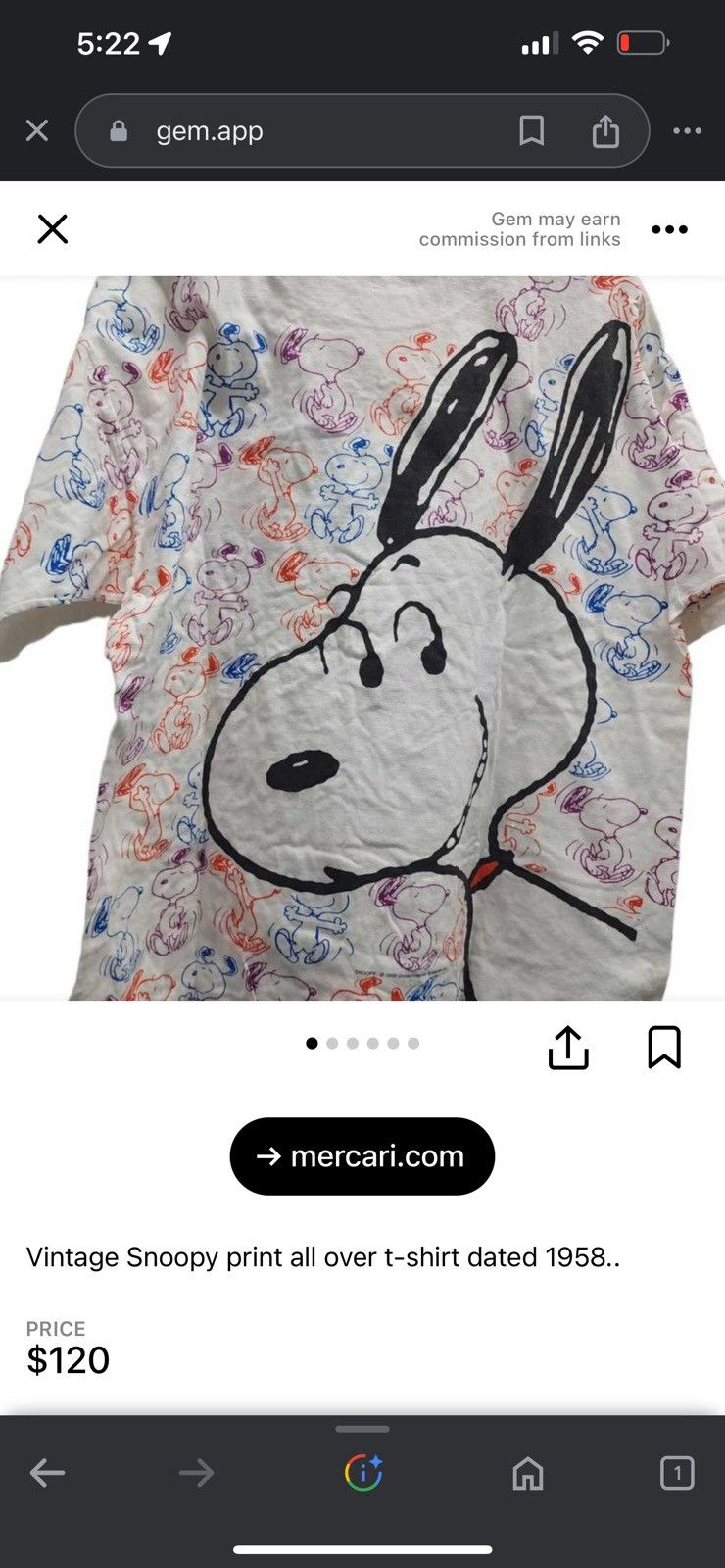 Peanuts Peanuts Snoopy United Feature Syndicate All-Over Tee Size US L / EU 52-54 / 3 - 9 Thumbnail
