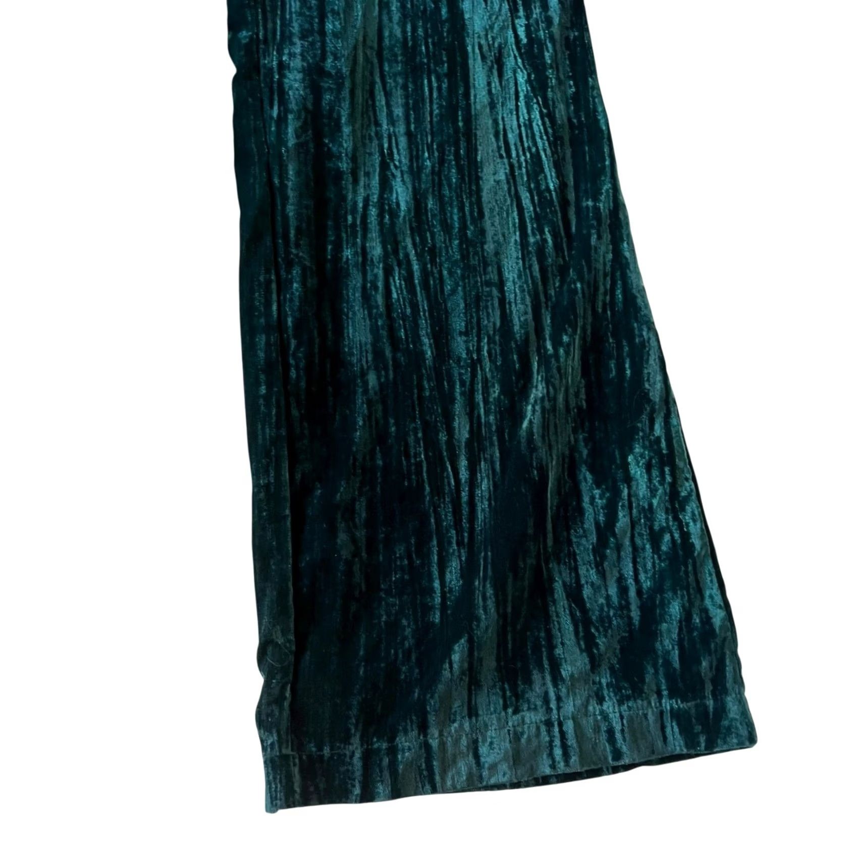 Nasty Gal Nasty Gal Crushed Velvet Pants Wide Leg High Waisted Emerald Green Women’s Sz 4 Size 27" / US 4 / IT 40 - 4 Thumbnail