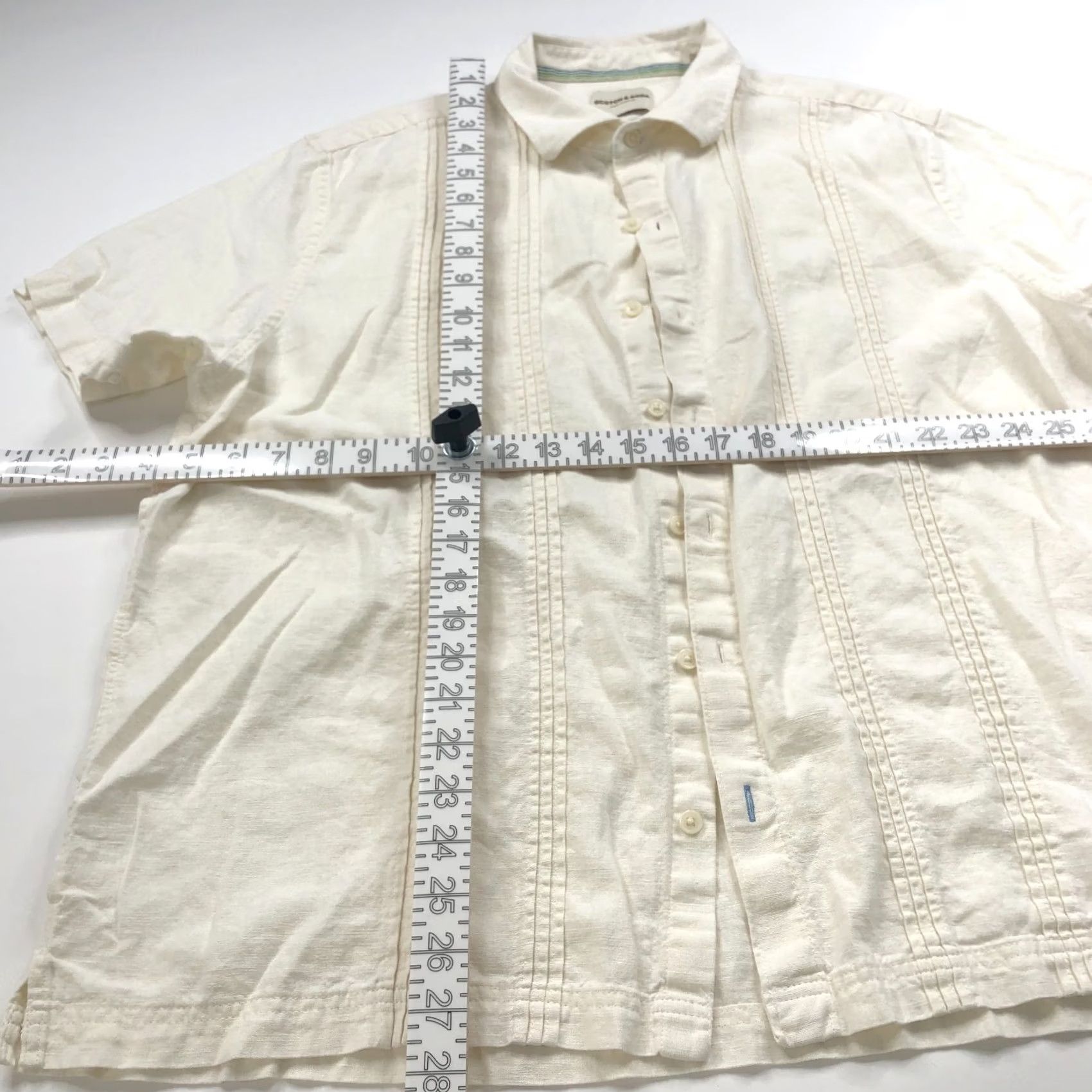 Scotch & Soda Scotch & Soda XL Linen Blend Button Short Sleeve Striped Shirt Ivory MINT - Men - Button-Up Shirt Size US XL / EU 56 / 4 - 4 Thumbnail