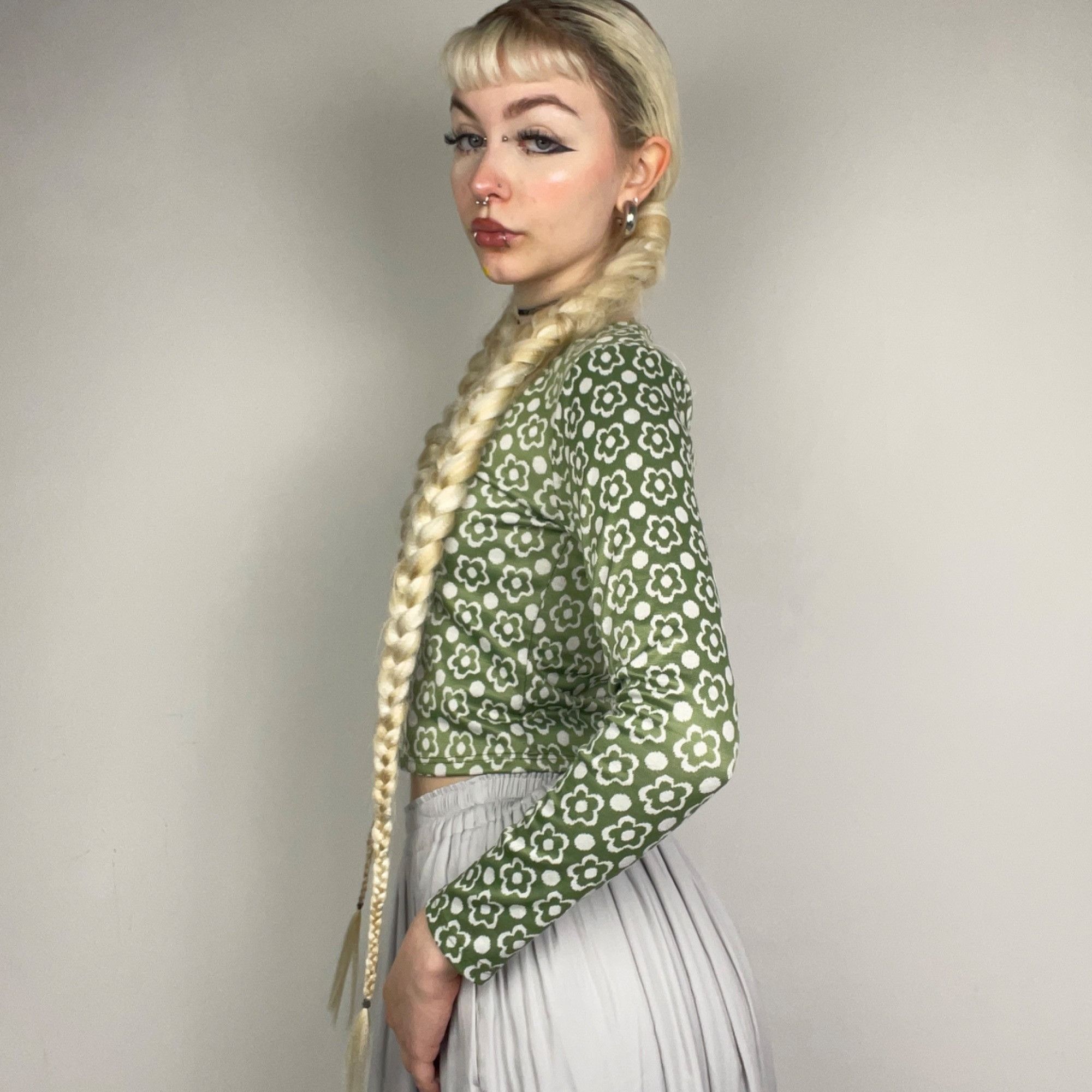 Other S - Y2K Green Flower Pattern Olivia Rae Full Sleeve Top Size S / US 4 / IT 40 - 2 Thumbnail