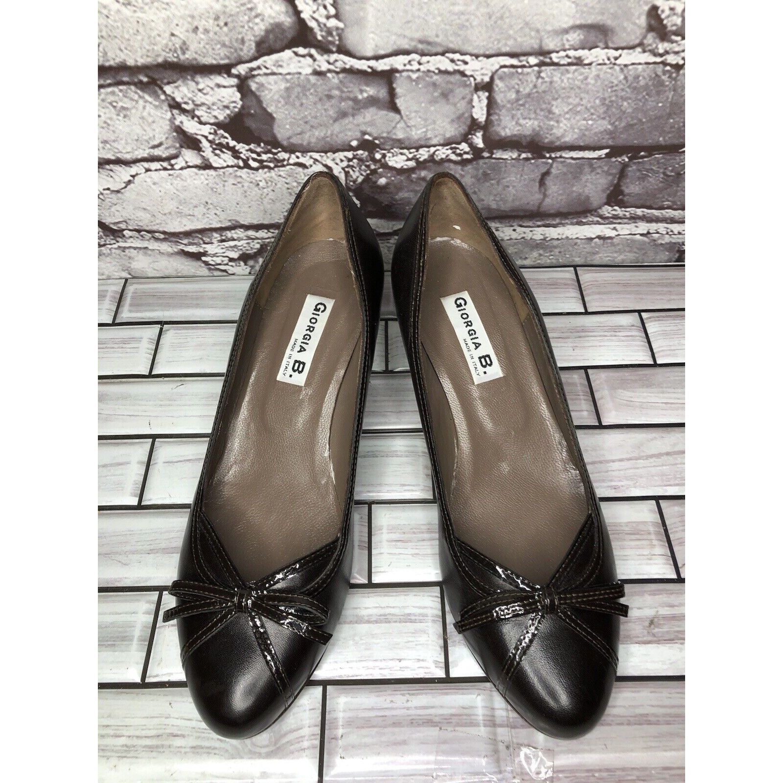 Other GIORGIA B. Brown Leather Patent Bow Pumps Dress Heels Women’ Size US 7.5 / IT 37.5 - 8 Thumbnail