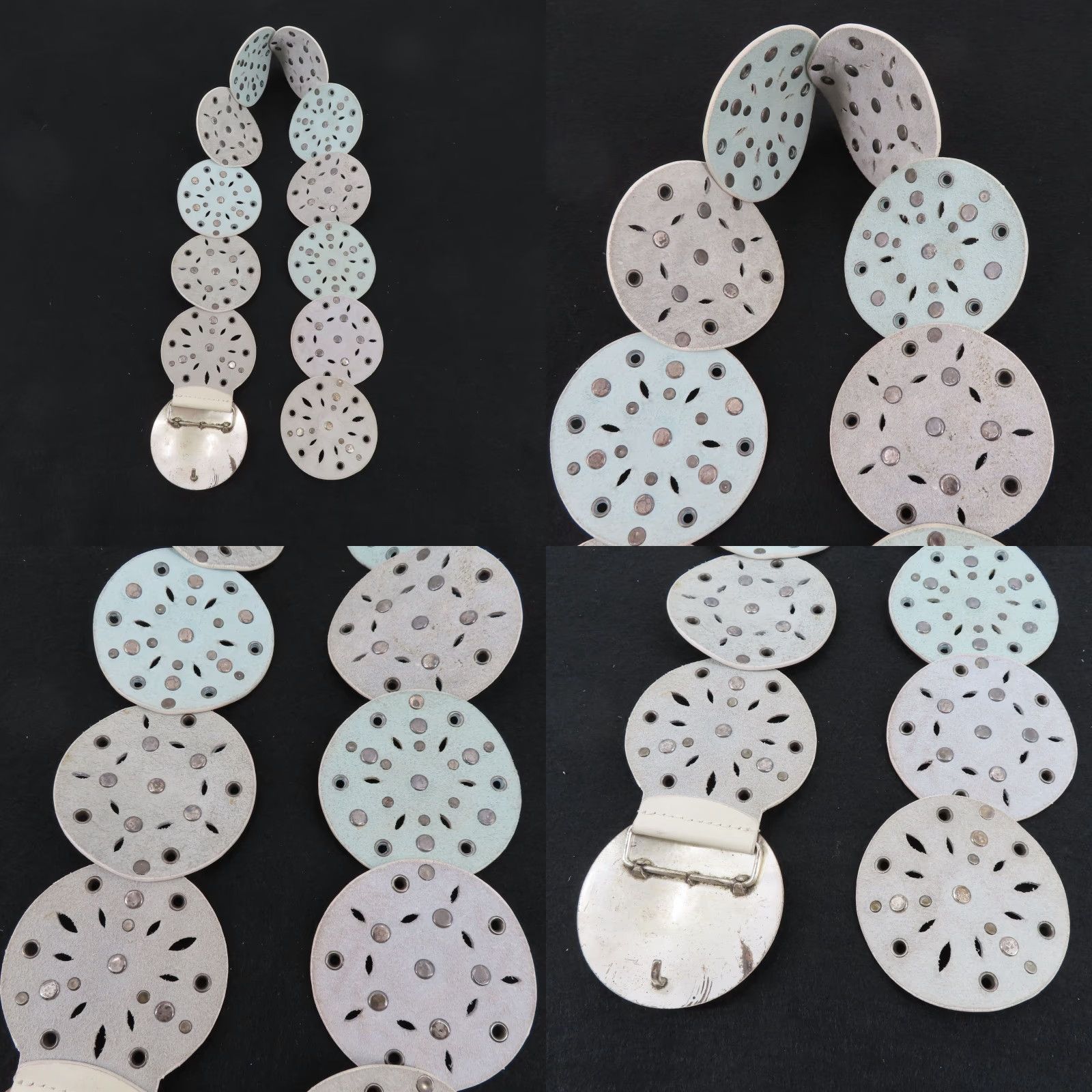 Vintage VINTAGE Womens One Size White Leather Silver Tone Metal Studded Medallion Belt Boho Size ONE SIZE - 8 Thumbnail