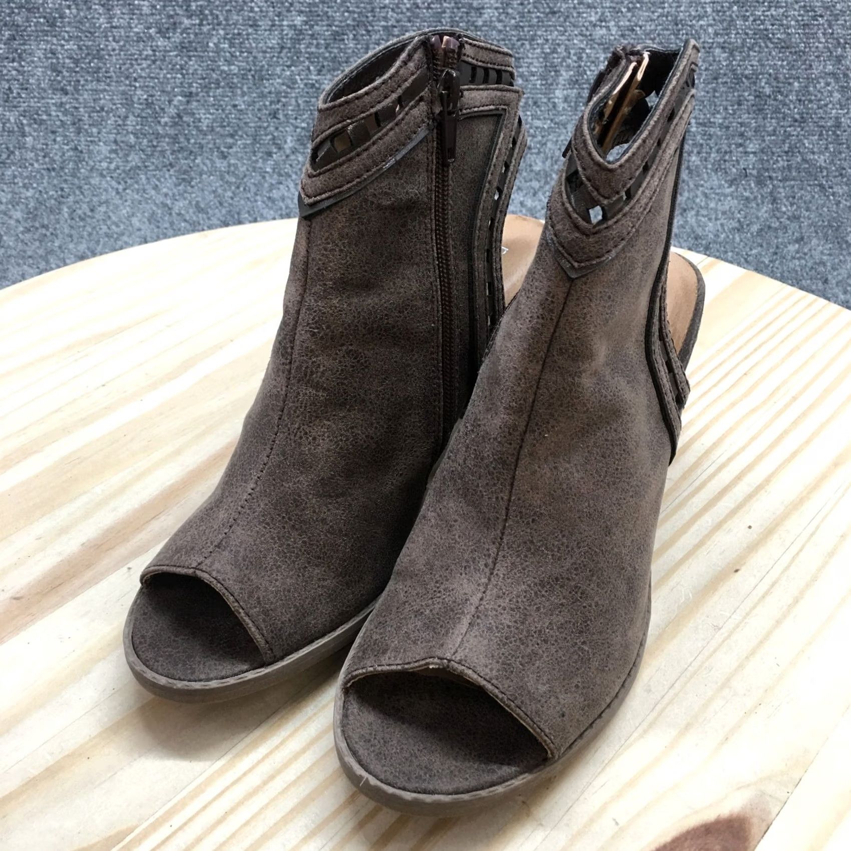 Vintage Maurices Boots Womens 8 M Glenda Casual Side Zip Peep Toe Slingback Brown Bootie Size US 9 / IT 39 - 3 Thumbnail