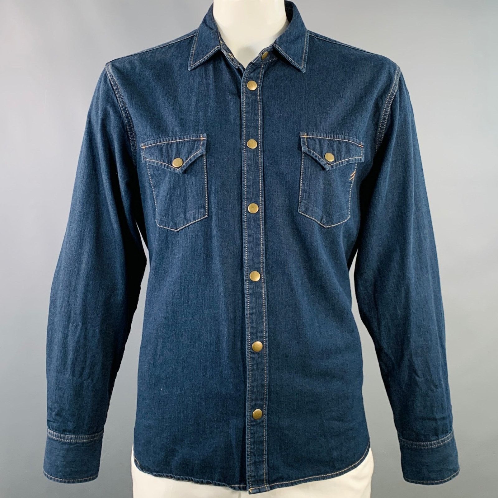 Billy Reid BILLY REID Shoals Indigo Stitch Snaps Long Sleeve Shirt Size US XL / EU 56 / 4 - 1 Thumbnail