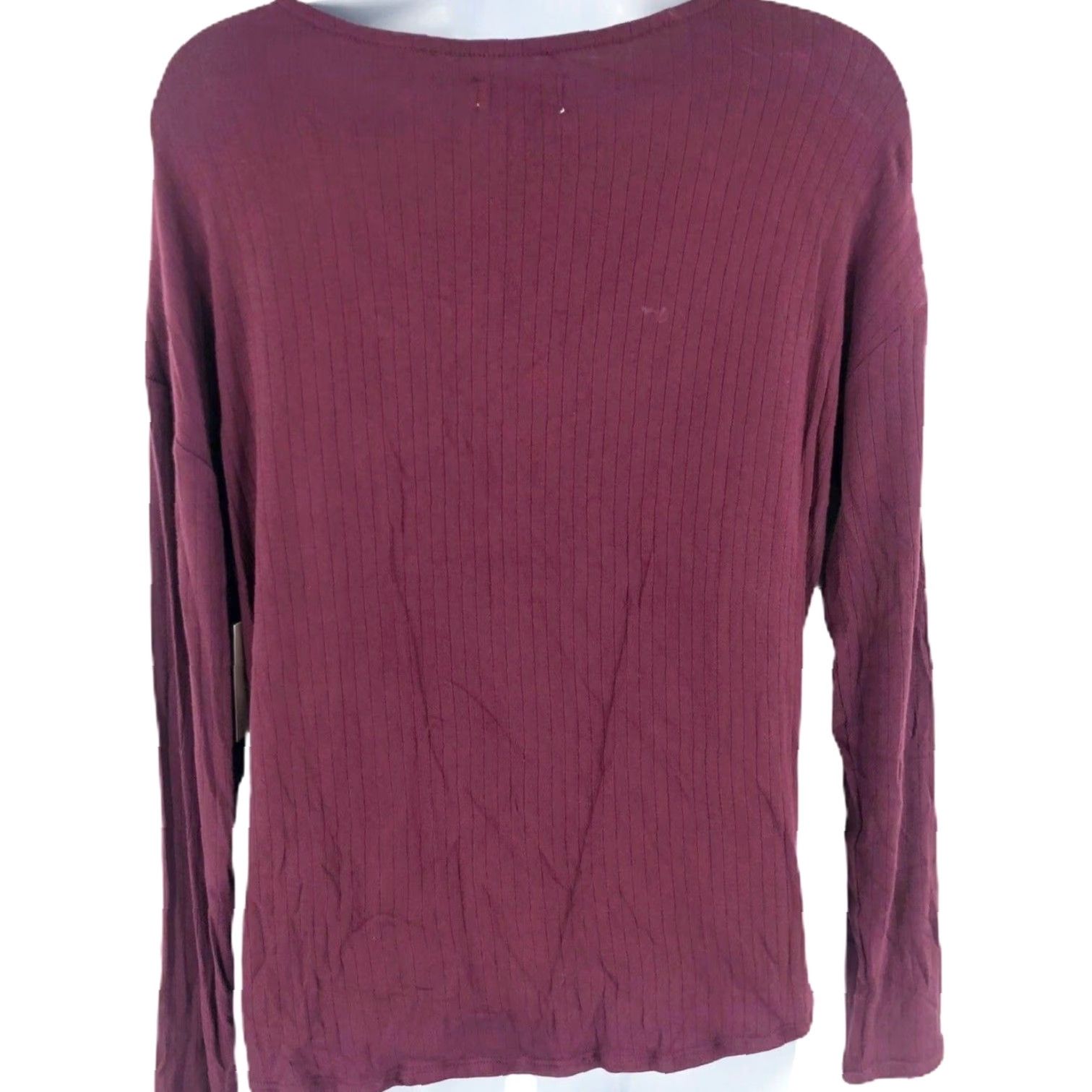 Vintage 14th Union Shirt Petite PS Burgundy Long Sleeve Ribbed Tie Front V-Neck Top Size S / US 4 / IT 40 - 2 Thumbnail