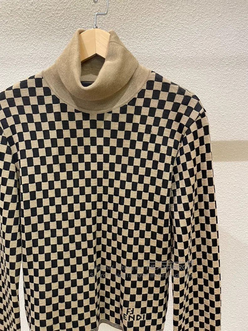 Fendi Fendi Letter Logo Checkered High-Neck Sweater Size US S / EU 44-46 / 1 - 3 Thumbnail