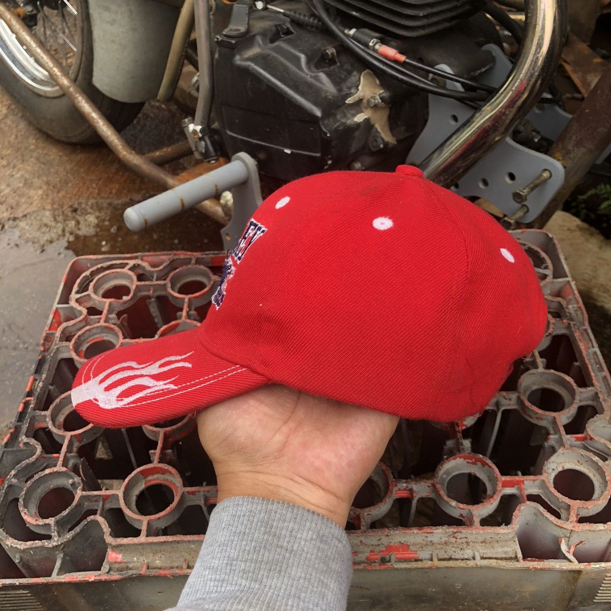 Vintage 🔥RARE🔥 Vintage Harley Davidson Girl Spell Out Flame Hat Size ONE SIZE - 6 Thumbnail