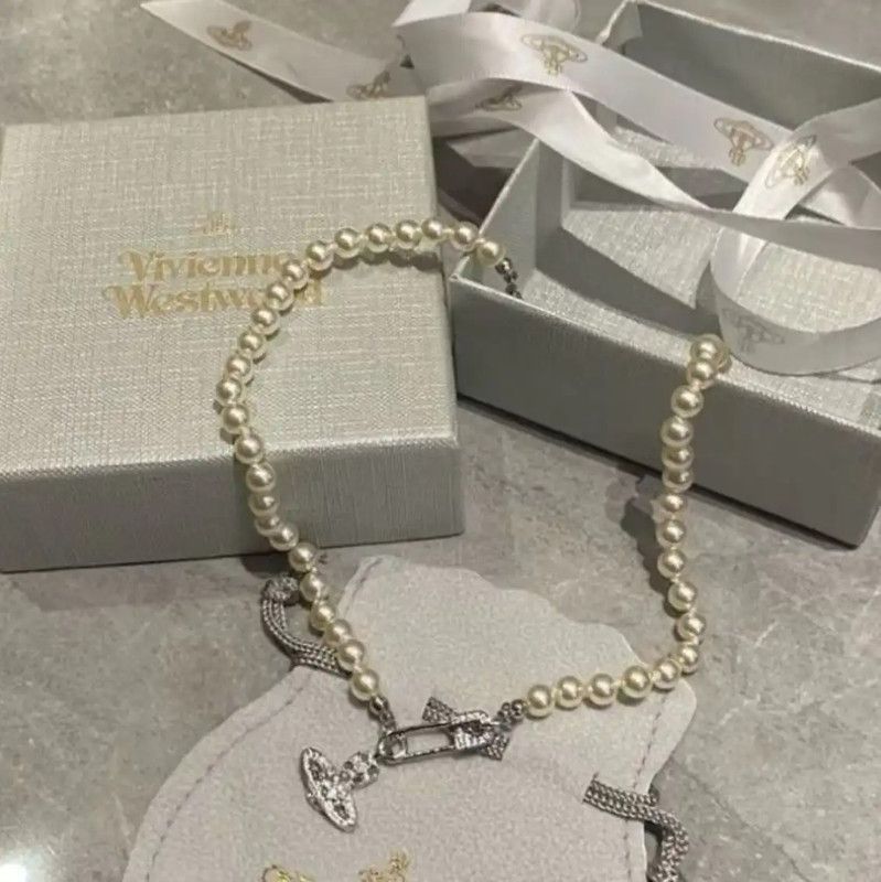 Vivienne Westwood Vivienne Westwood Silver Pearl and Zircon Necklace 0089 Size ONE SIZE - 1 Thumbnail