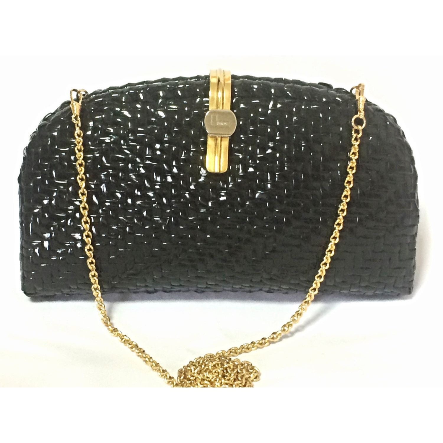 Lancel Vintage LANCEL, black bamboo woven clutch bag in round oval Size ONE SIZE - 1 Thumbnail