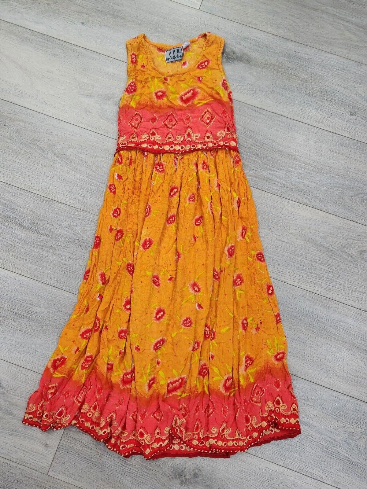 Designer M.P.H Dress Small Vintage Orange Red Beaded Long Hippie Boho Size S / US 4 / IT 40 - 3 Thumbnail