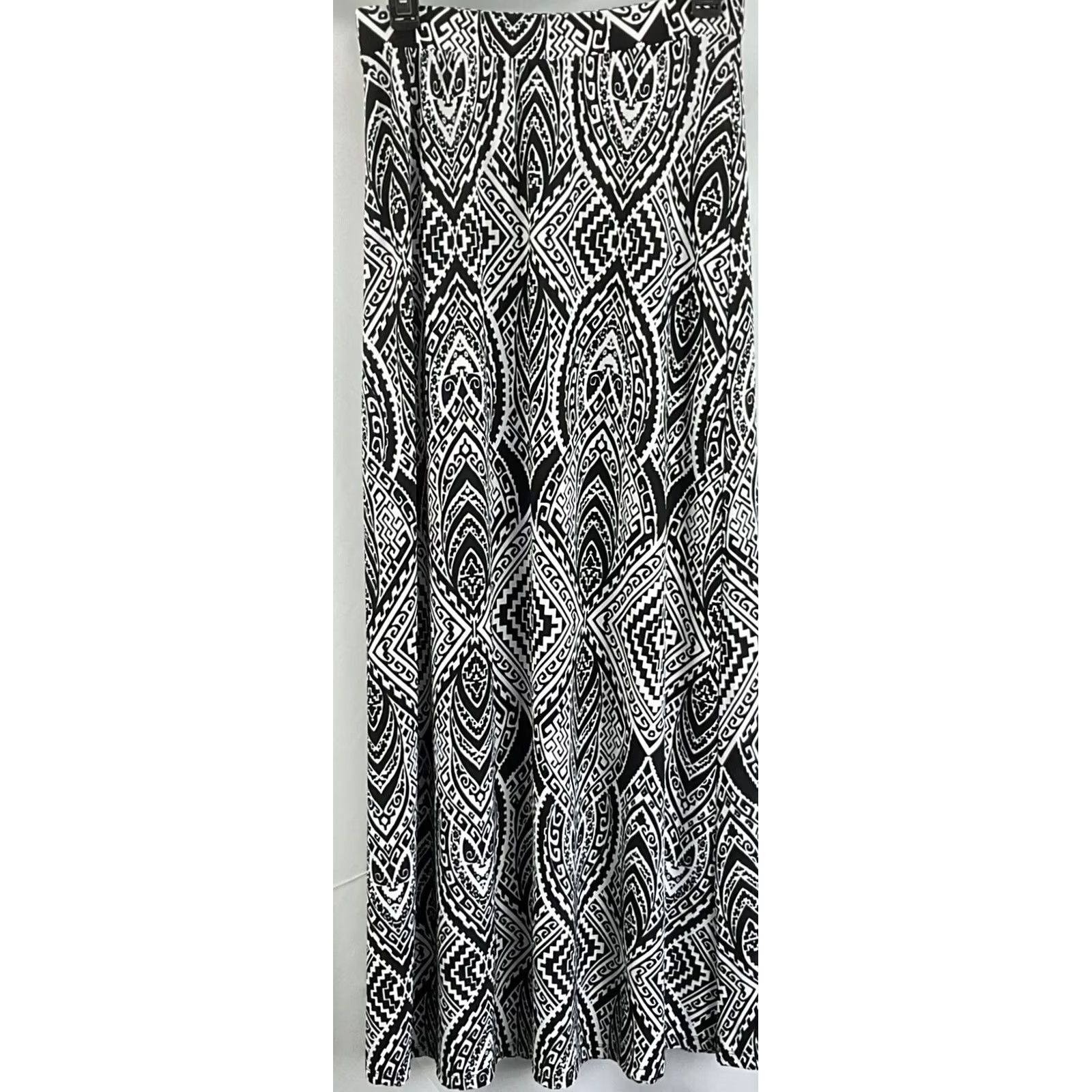 Vintage Cato Maxi Skirt Women's XS Blk/Wht Geometric Elastic Waist Stretch Y2K Size 26" / US 2 / IT 38 - 2 Thumbnail